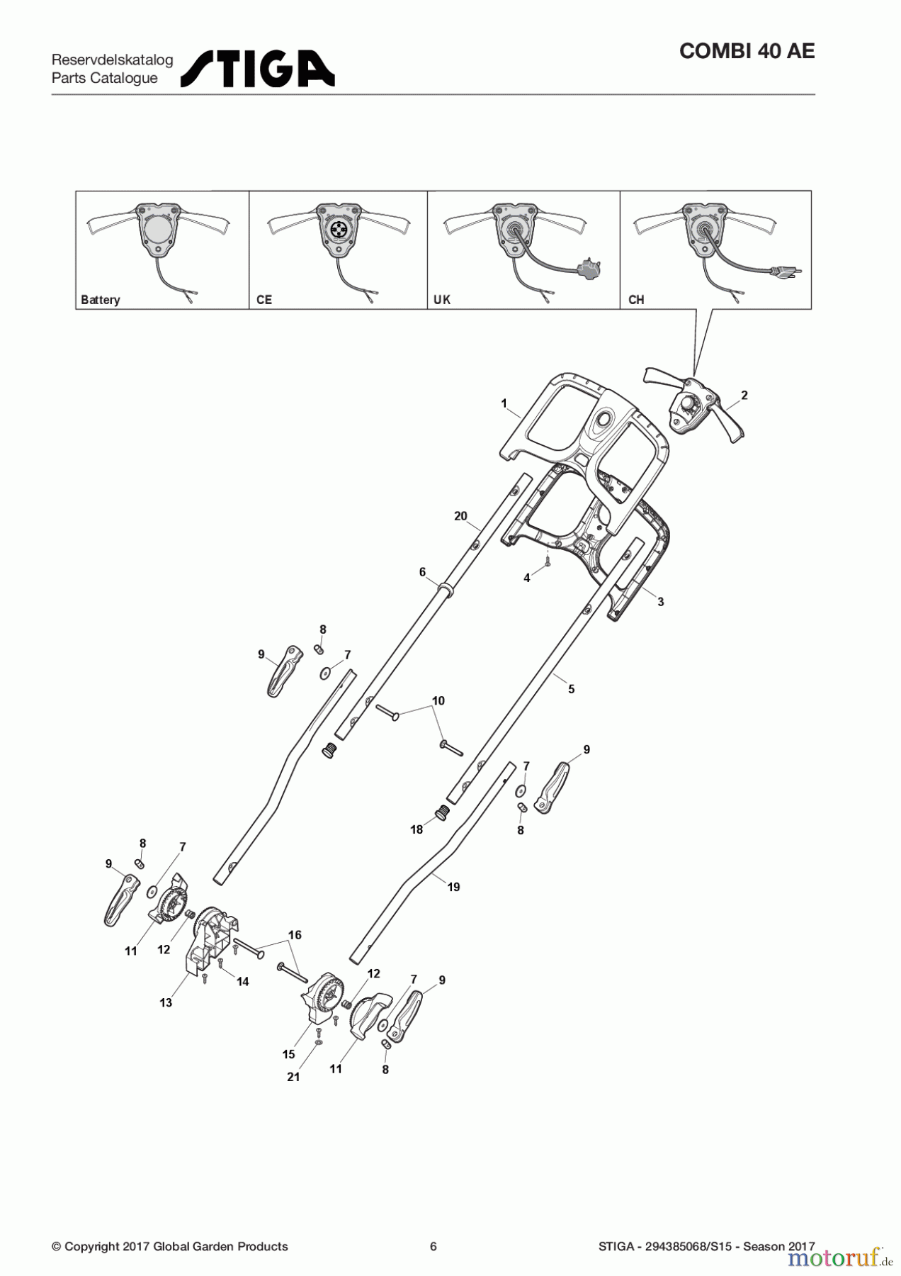  Stiga Rasenmäher Baujahr 2017 Akku 2017 COMBI 40 AE 294385068/S15 - Season 2017 Handle, Upper Part