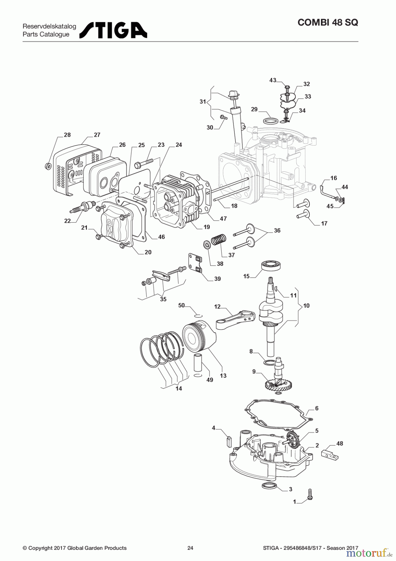  Stiga Rasenmäher Benzin Mit Antrieb 2017 Combi 48 SQ 295486848/S17 - Season 2017 Engine - Piston, Crankshaft