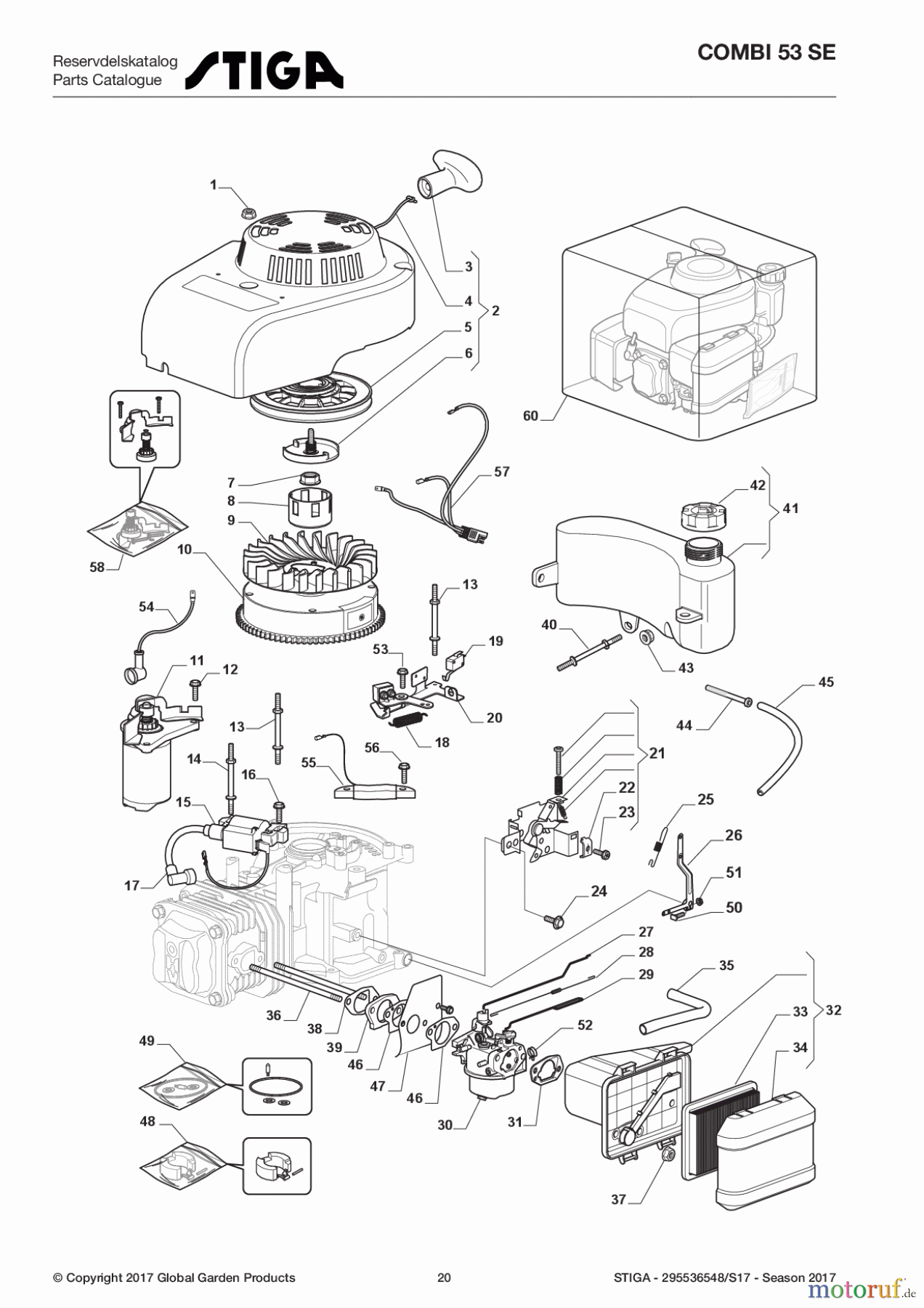  Stiga Rasenmäher Benzin Mit Antrieb 2017 COMBI 53 SE 295536548/S17 - Season 2017 Engine - Carburettor, Tank