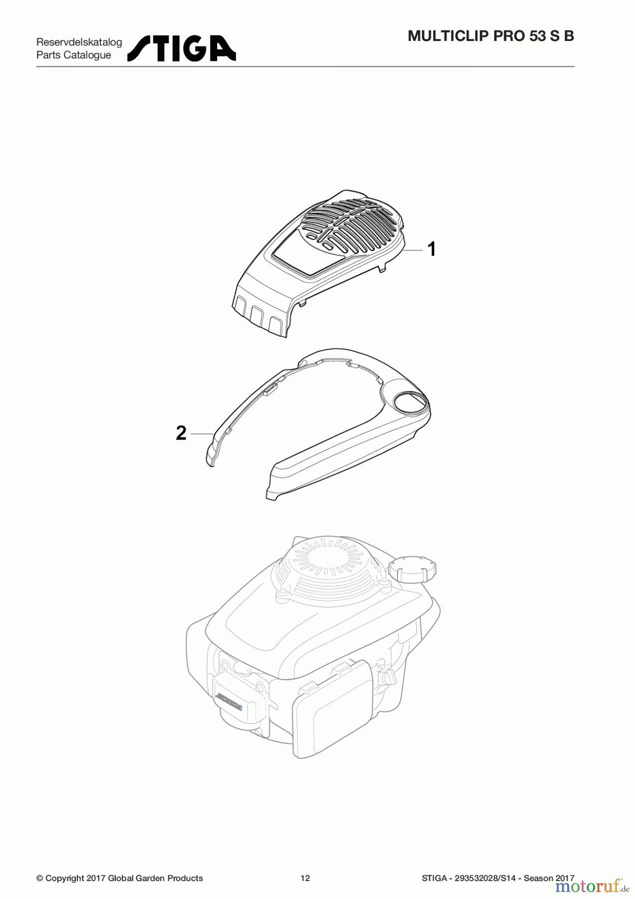  Stiga Rasenmäher Baujahr 2017 Benzin Mit Antrieb 2017 MULTICLIP PRO 53 S B 293532028/S14 - Season 2017 Honda Engine Cover