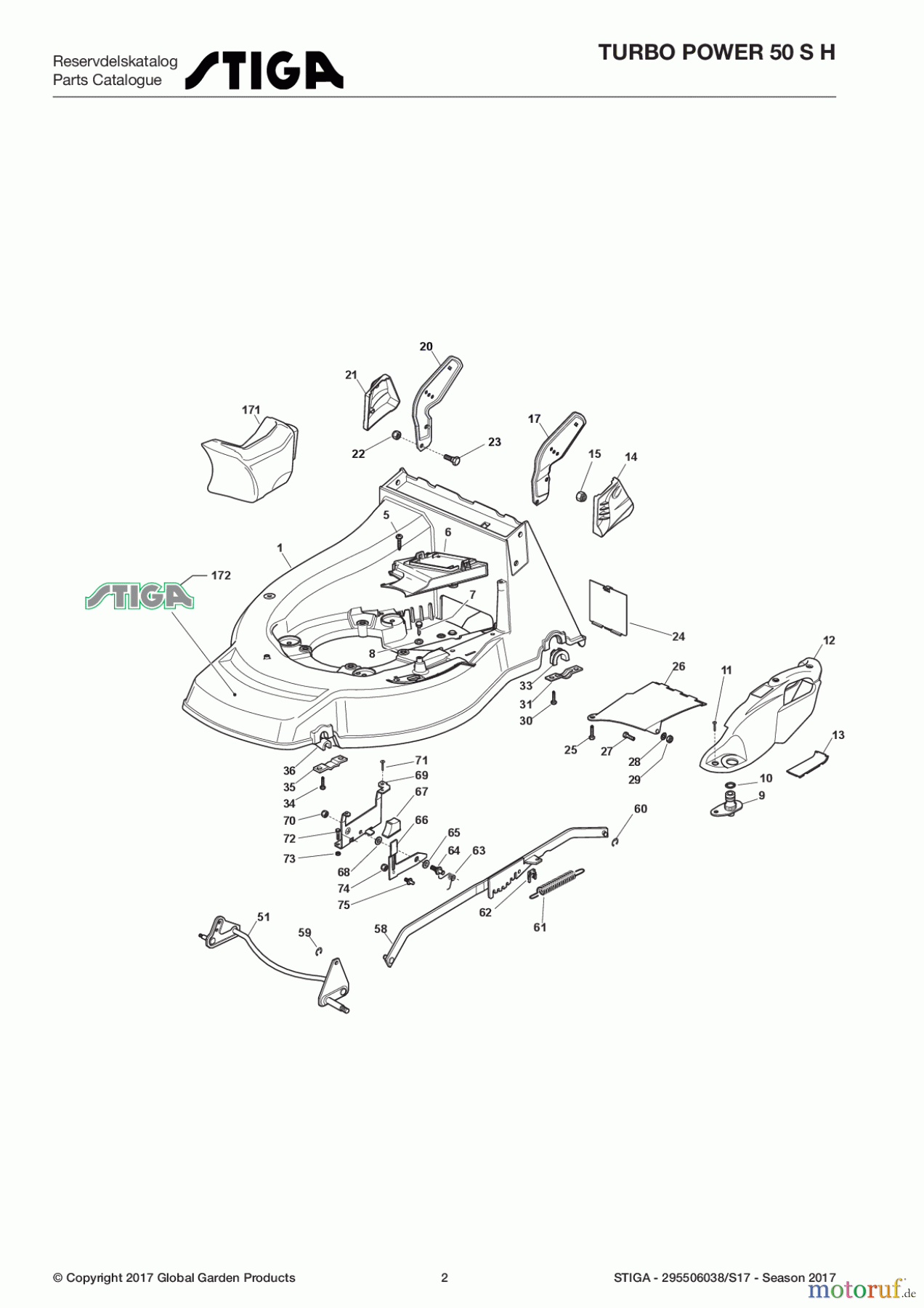  Stiga Rasenmäher Baujahr 2017 Benzin Mit Antrieb 2017 TURBO POWER 50 S H 295506038/S17 - Season 2017 Deck And Height Adjusting