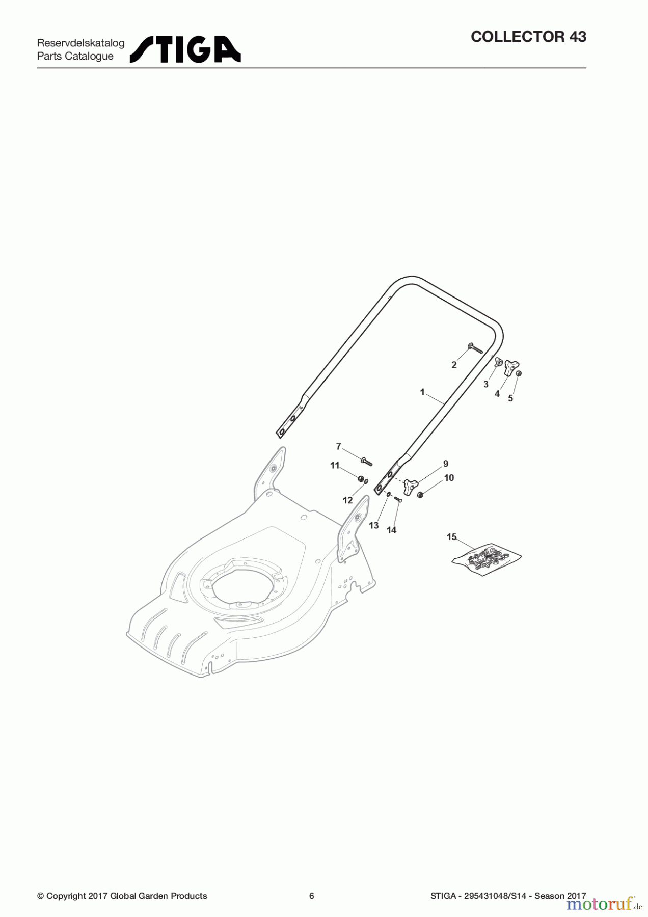  Stiga Rasenmäher Baujahr 2017 Benzin Ohne Antrieb 2017 COLLECTOR 43 295431048/S14 - Season 2017 Handle, Lower Part