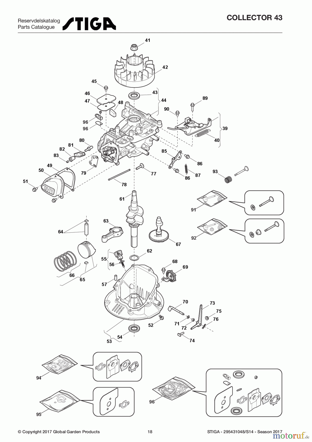  Stiga Rasenmäher Benzin Ohne Antrieb 2017 COLLECTOR 43 295431048/S14 - Season 2017 Engine - Piston, Crankshaft