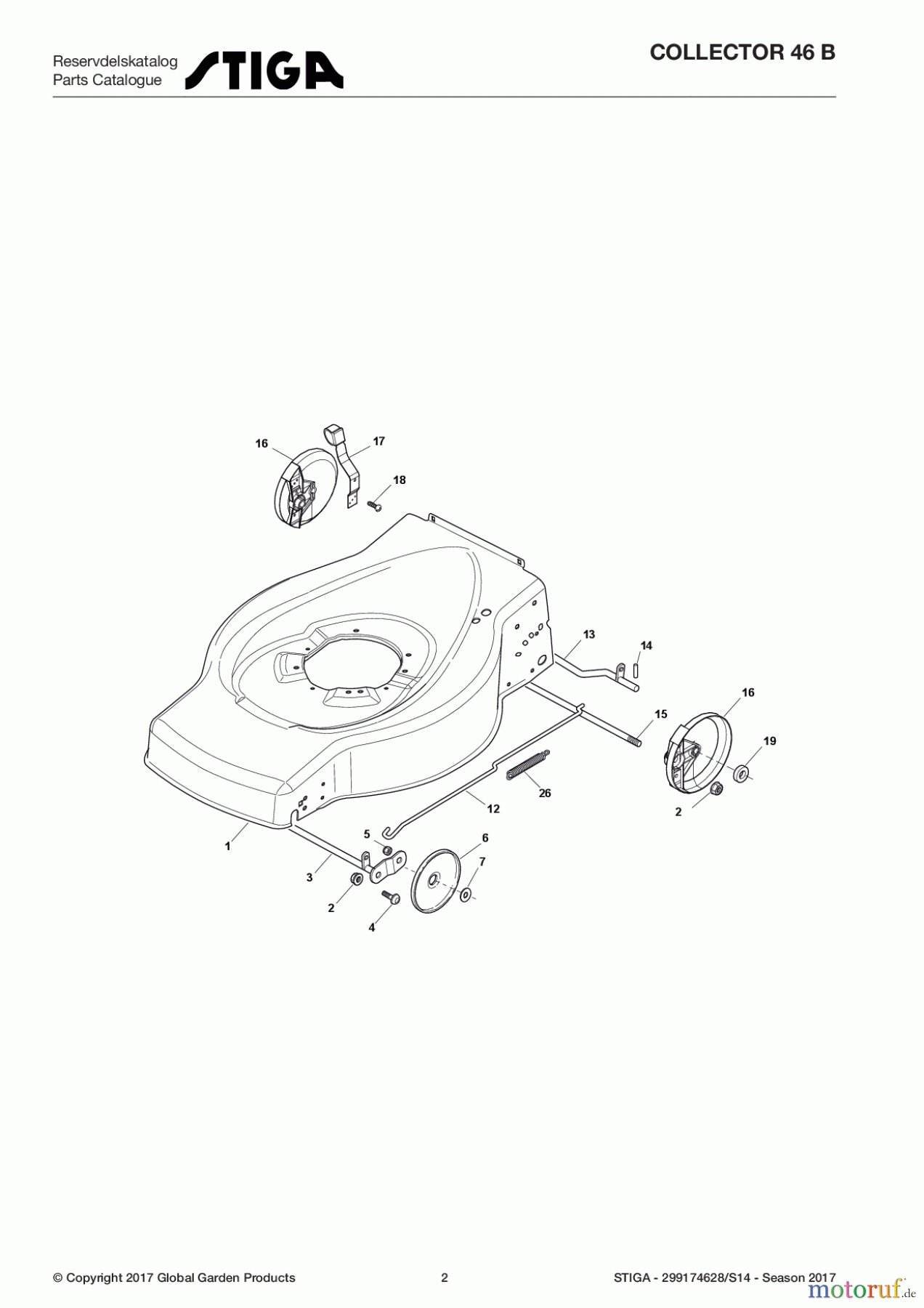  Stiga Rasenmäher Baujahr 2017 Benzin Ohne Antrieb 2017 COLLECTOR 46 B 299174628/S14 - Season 2017 Deck And Height Adjusting