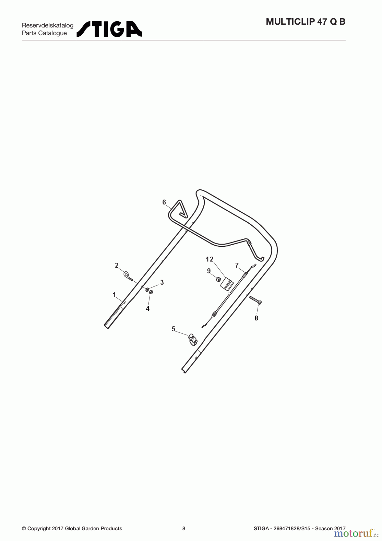  Stiga Rasenmäher Benzin Ohne Antrieb 2017 MULTICLIP 47 Q B 298471828/S15 - Season 2017 Handle, Upper Part