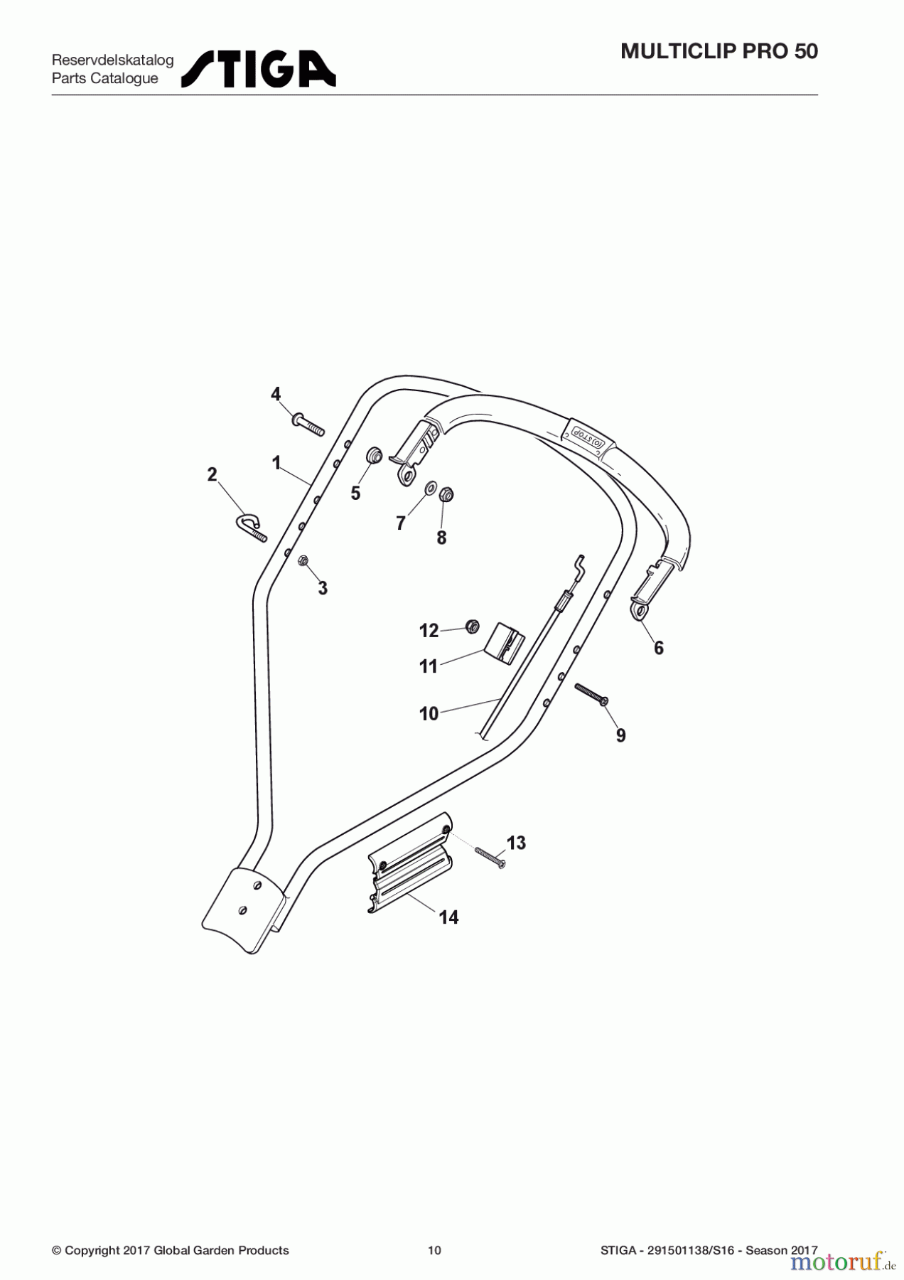  Stiga Rasenmäher Benzin Ohne Antrieb 2017 MULTICLIP PRO 50 291501138/S16 - Season 2017 Handle, Upper Part