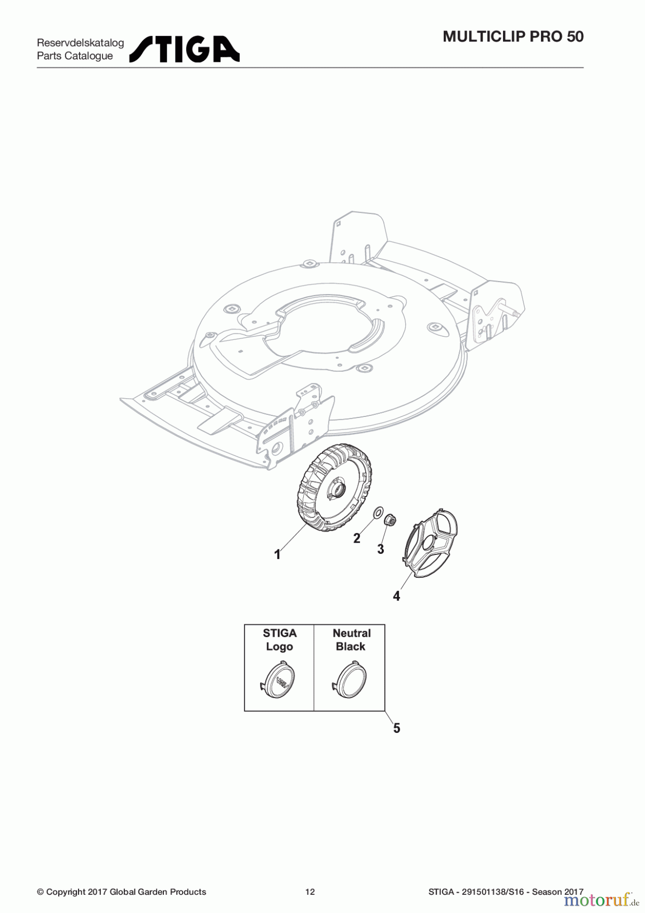  Stiga Rasenmäher Baujahr 2017 Benzin Ohne Antrieb 2017 MULTICLIP PRO 50 291501138/S16 - Season 2017 Wheel and Hub Cap