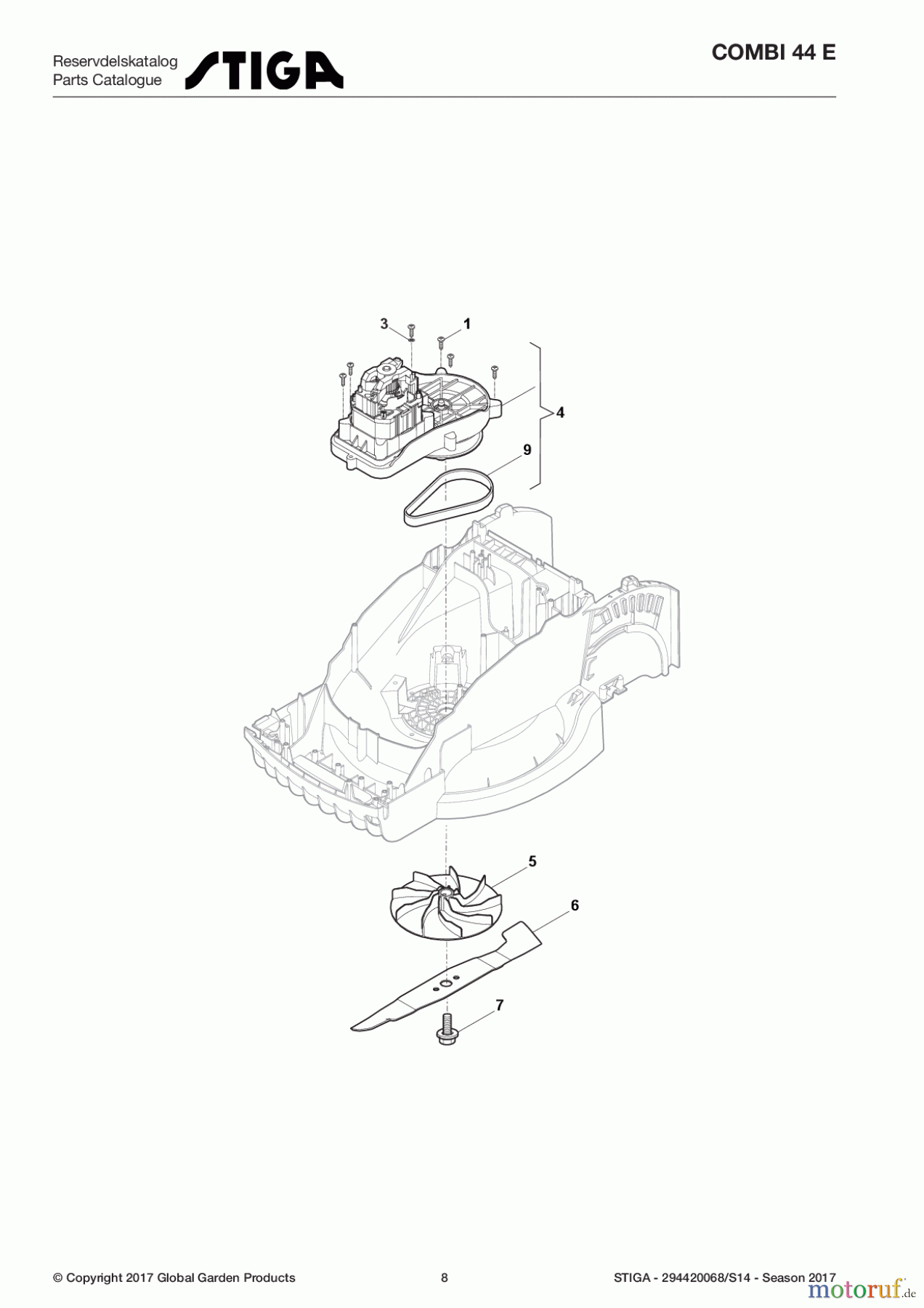  Stiga Rasenmäher Baujahr 2017 Elektro ohne Antrieb 2017 COMBI 44 E 294420068/S14 - Season 2017 Electric Motor/Blade