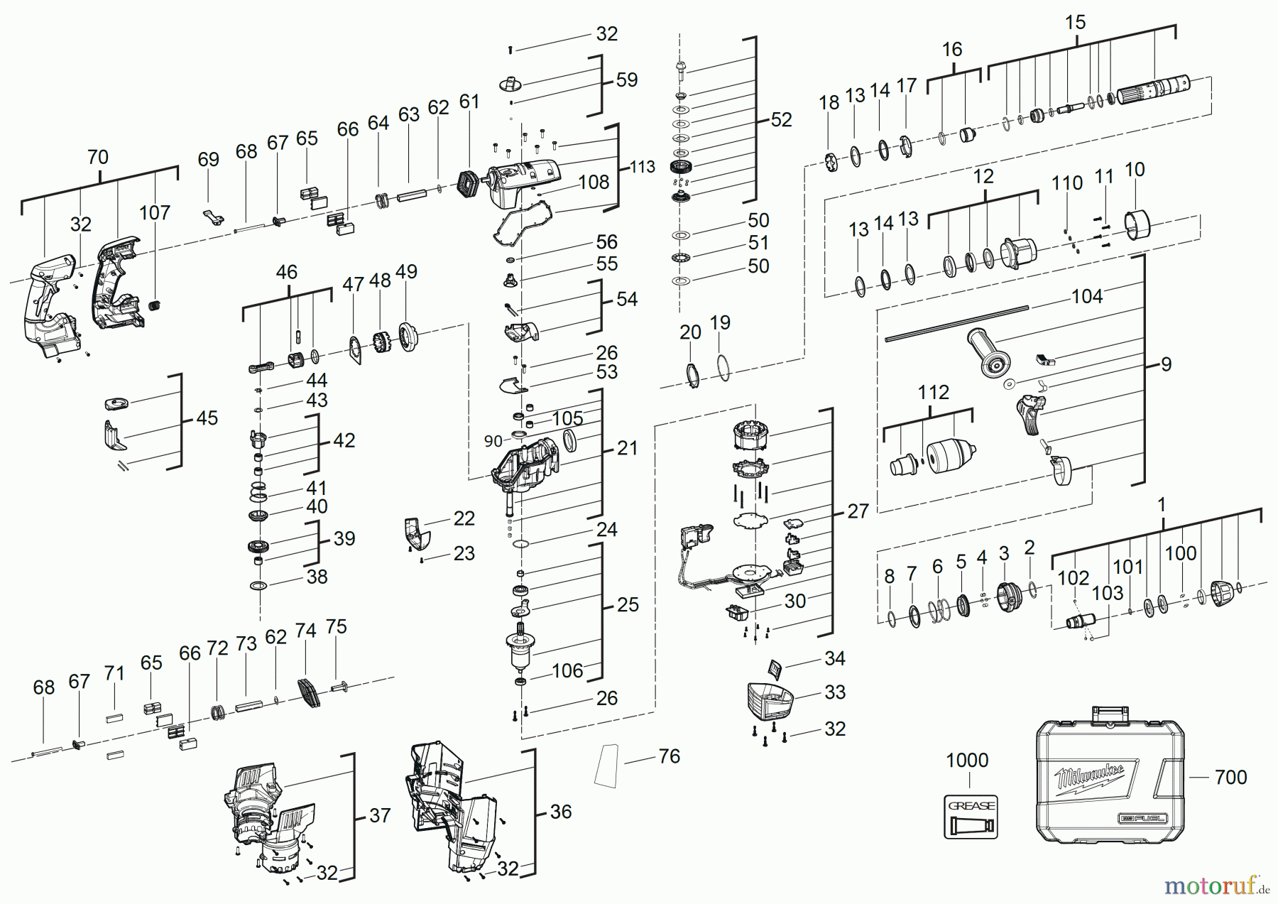  Milwaukee Akku-Geräte Bohren und Meißeln SDS-PLUS M18 CHPX AKKU-KOMBIHAMMER