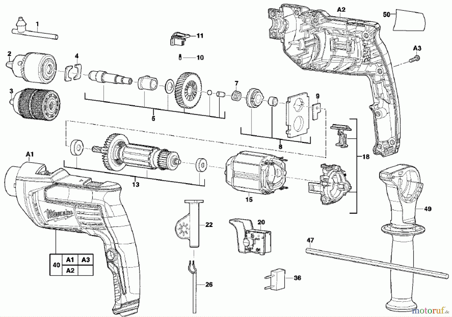  Milwaukee Kabelgeführte Geräte Bohren und Meißeln SCHLAGBOHRMASCHINEN PD-705 SCHLAGBOHRMASCHINE Seite 1