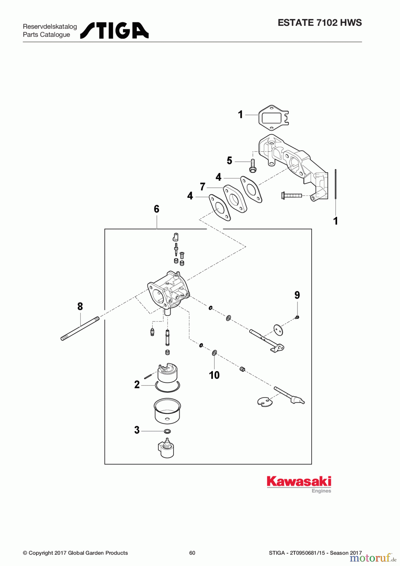  Stiga Rasentraktoren Estate, Tornado tractors 102 cm Sammelfunktion Baujahr 2017 ESTATE 7102 HWS 2T0950681/15 - Season 2017 Carburetor