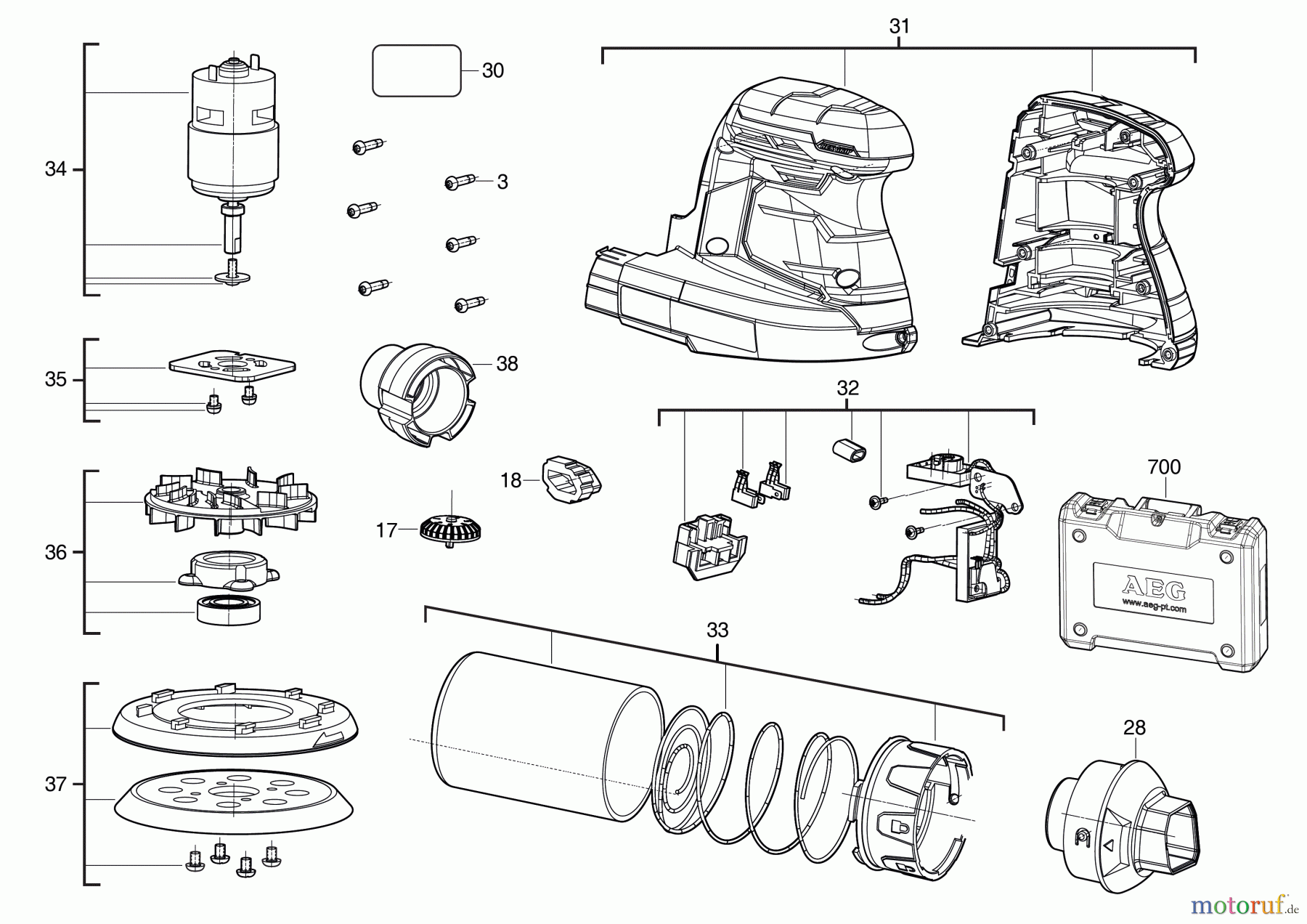  AEG Powertools Holz-Bearbeitung Akku Geräte BEX18-125 Akku-Exzenterschleifer Seite 1