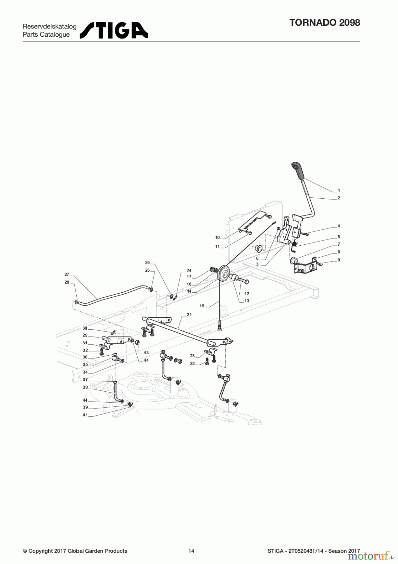  Stiga Aufsitzmäher Baujahr 2017 TORNADO 2098 2T0520481/14 - Season 2017 Cutting Plate Lifting