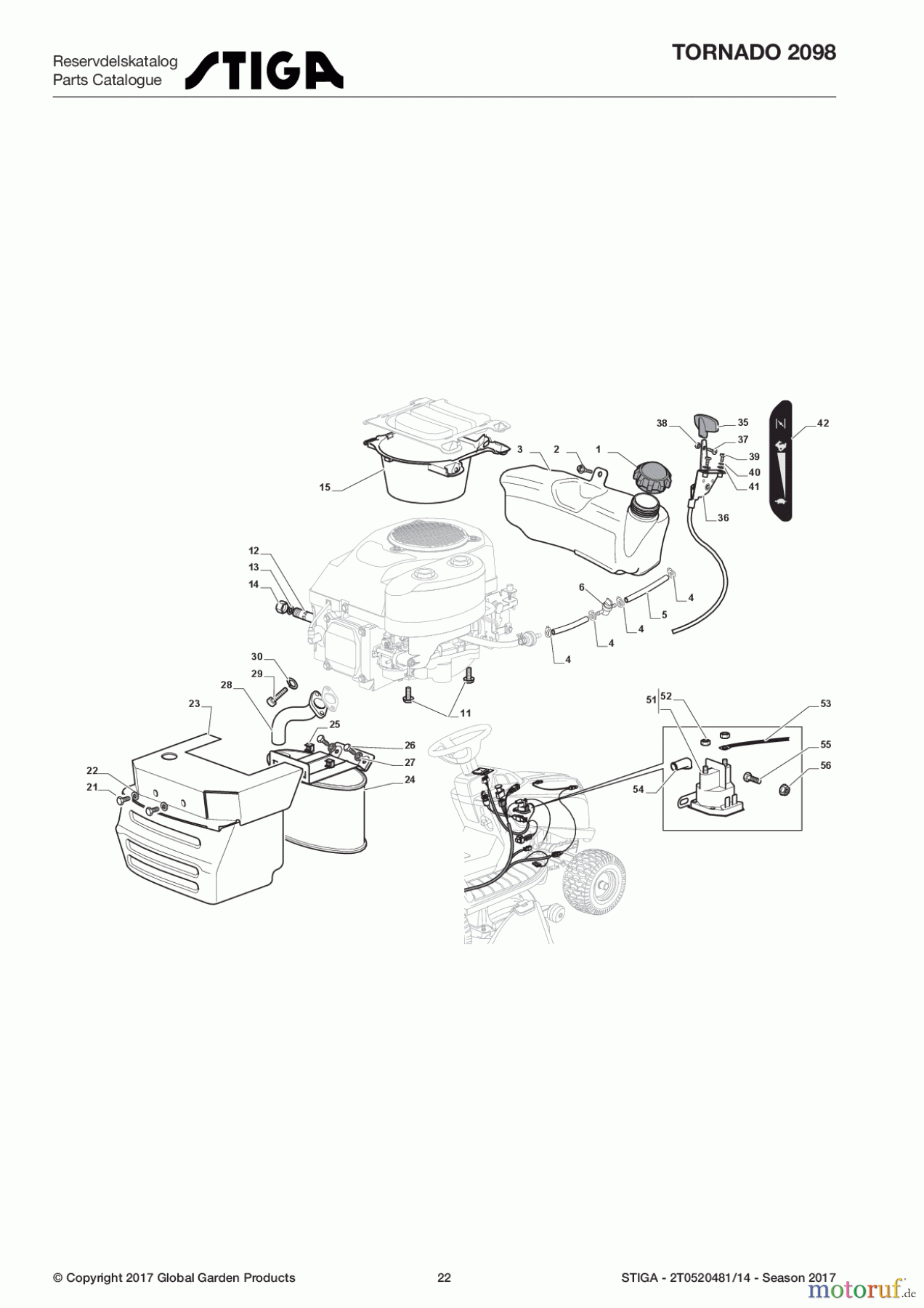  Stiga Rasentraktoren Estate, Tornado tractors 98 cm Seitenauswurf 2017 TORNADO 2098 2T0520481/14 - Season 2017 Engine - GGP