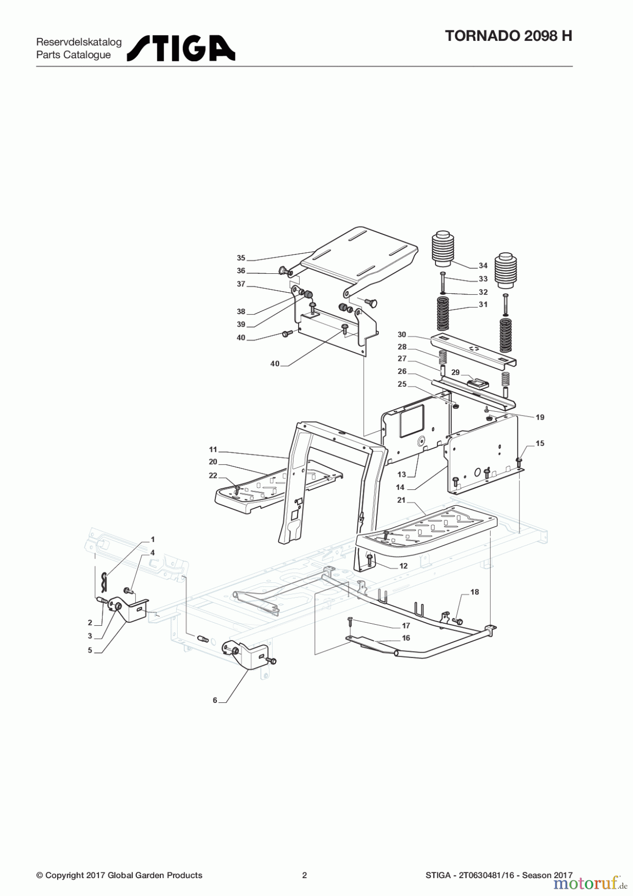  Stiga Aufsitzmäher Baujahr 2017 TORNADO 2098 H 2T0630481/16 - Season 2017 Chassis