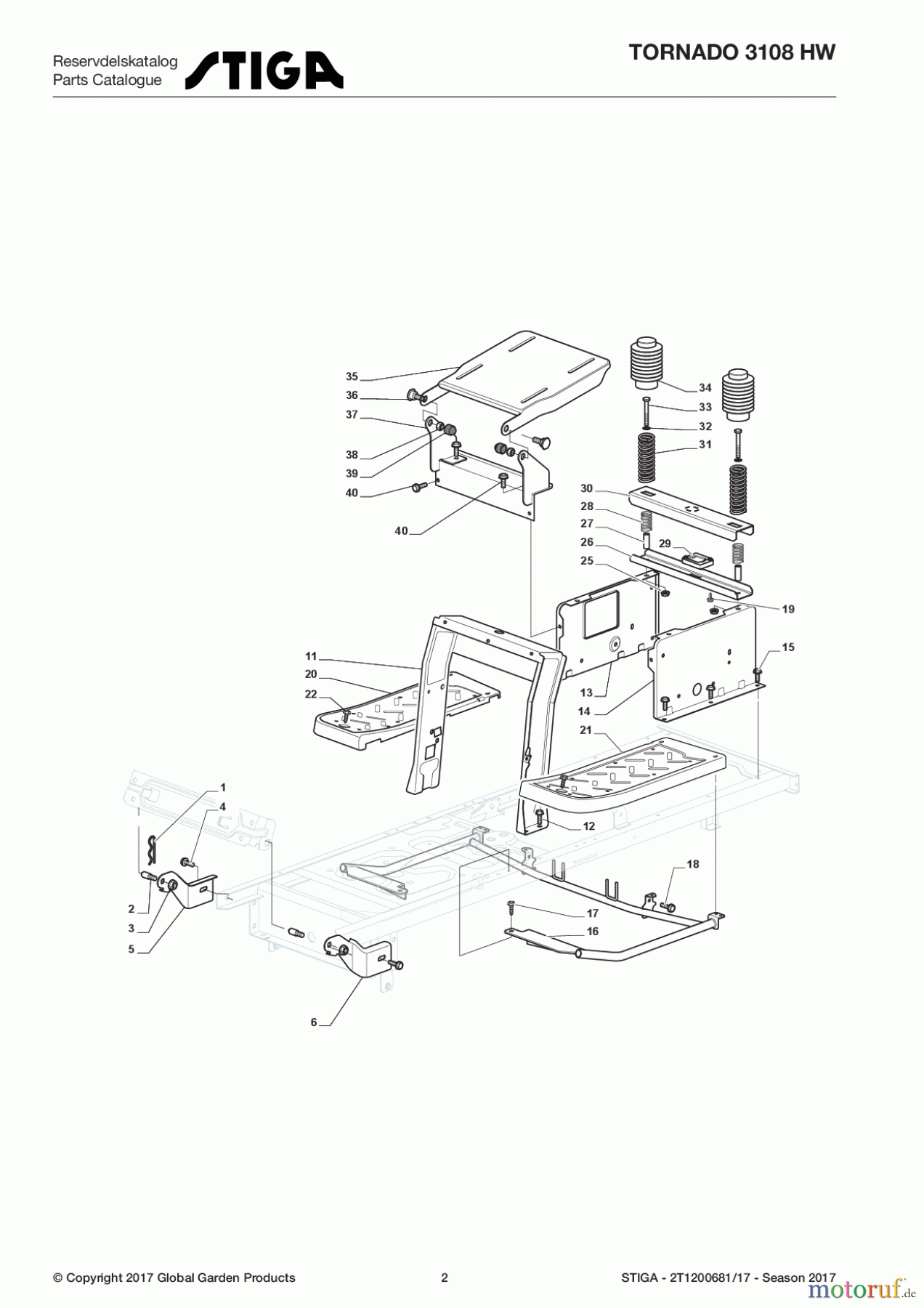  Stiga Aufsitzmäher Baujahr 2017 TORNADO 3108 HW 2T1200681/17 - Season 2017 Chassis