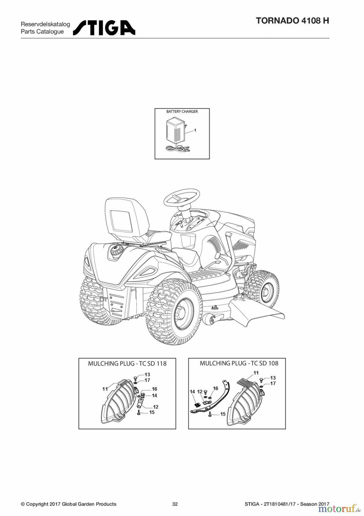  Stiga Aufsitzmäher Baujahr 2017 TORNADO 4108 H 2T1810481/17 - Season 2017 Optionals On Request