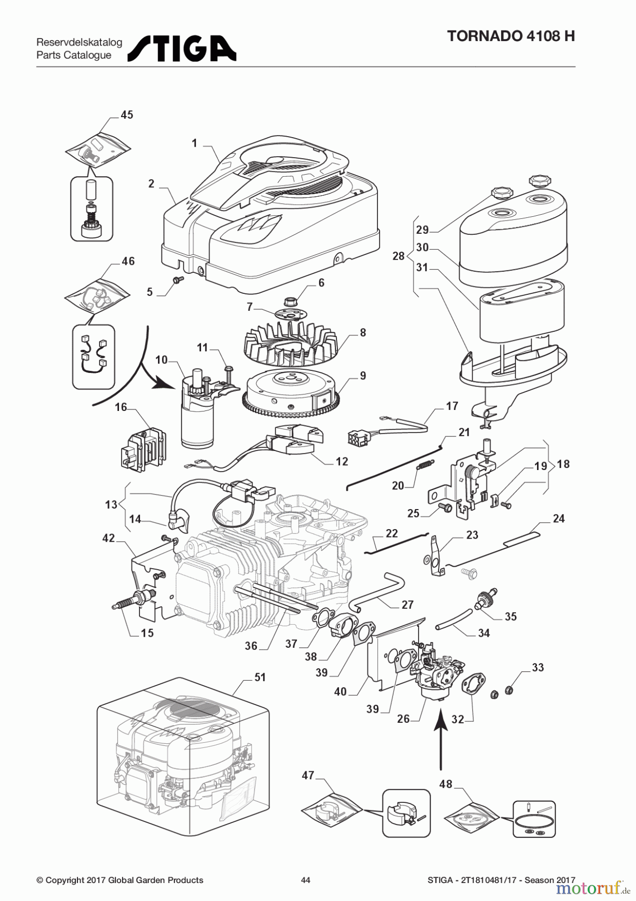  Stiga Aufsitzmäher Baujahr 2017 TORNADO 4108 H 2T1810481/17 - Season 2017 Engine - Carburettor, Air Cleaner Assy