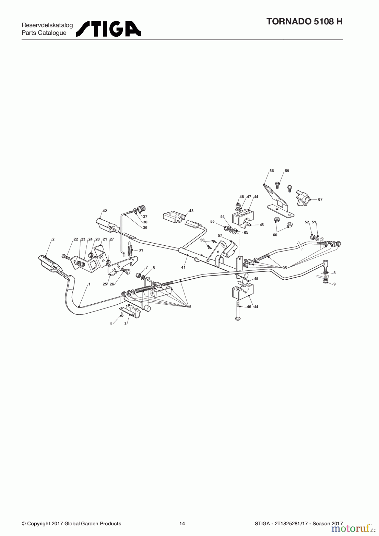  Stiga Rasentraktoren Estate, Tornado tractors 108cm Seitenauswurf Baujahr 2017 TORNADO 5108 H 2T1825281/17 - Season 2017 Brake And Gearbox Controls