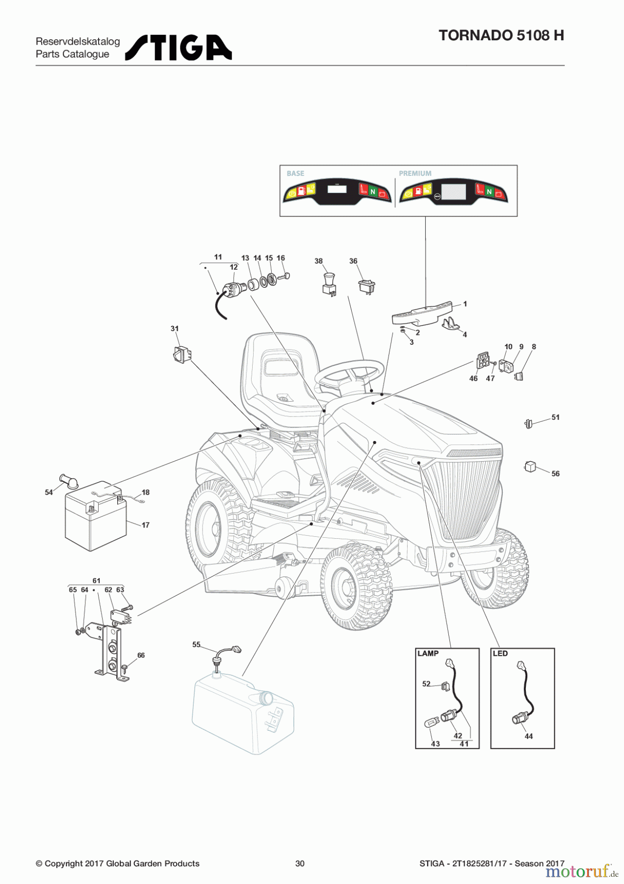  Stiga Aufsitzmäher Baujahr 2017 TORNADO 5108 H 2T1825281/17 - Season 2017 Electrical Parts