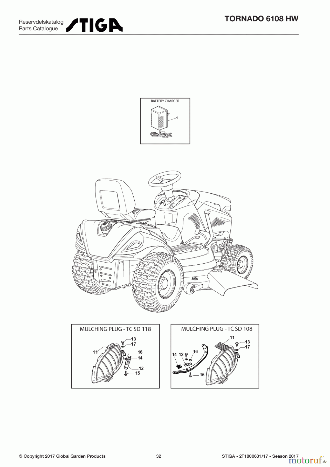  Stiga Aufsitzmäher Baujahr 2017 TORNADO 6108 HW 2T1800681/17 - Season 2017 Optionals On Request