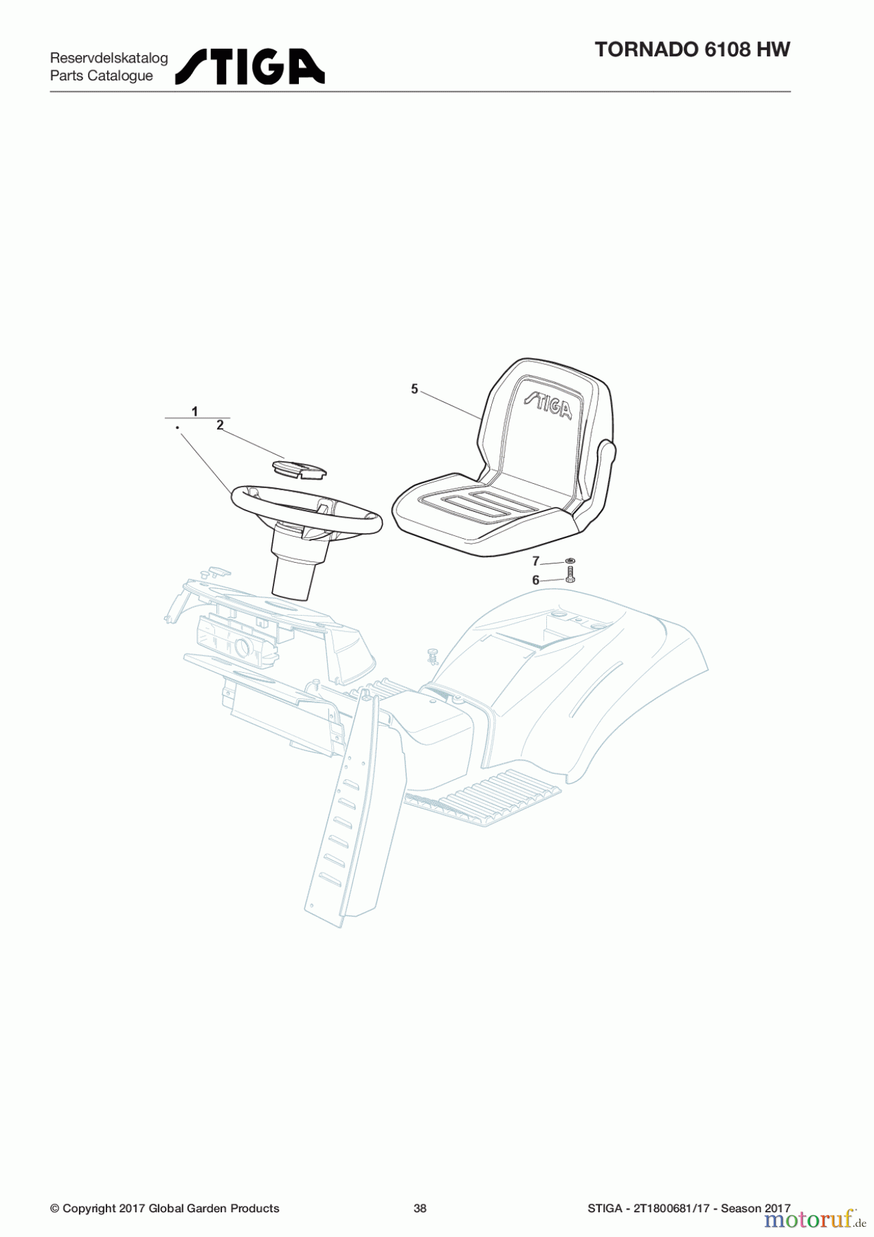  Stiga Aufsitzmäher Baujahr 2017 TORNADO 6108 HW 2T1800681/17 - Season 2017 Seat & Steering Wheel