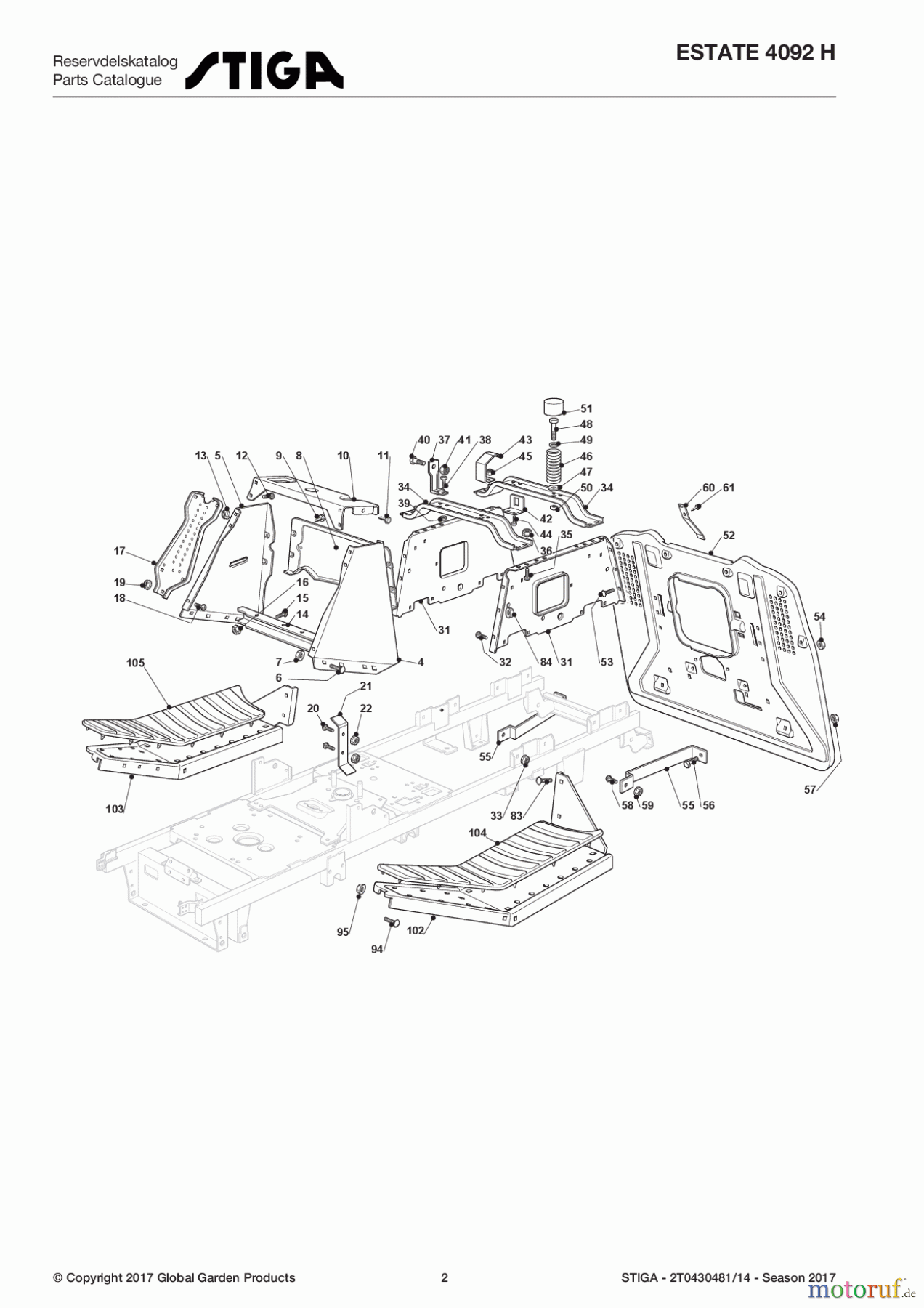  Stiga Aufsitzmäher Baujahr 2017 ESTATE 4092 H 2T0430481/14 - Season 2017 Chassis