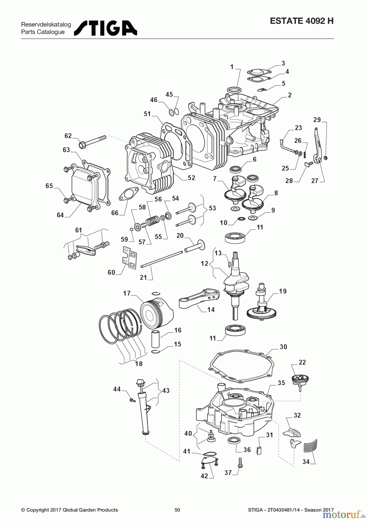  Stiga Aufsitzmäher Baujahr 2017 ESTATE 4092 H 2T0430481/14 - Season 2017 Engine - Piston, Crankshaft