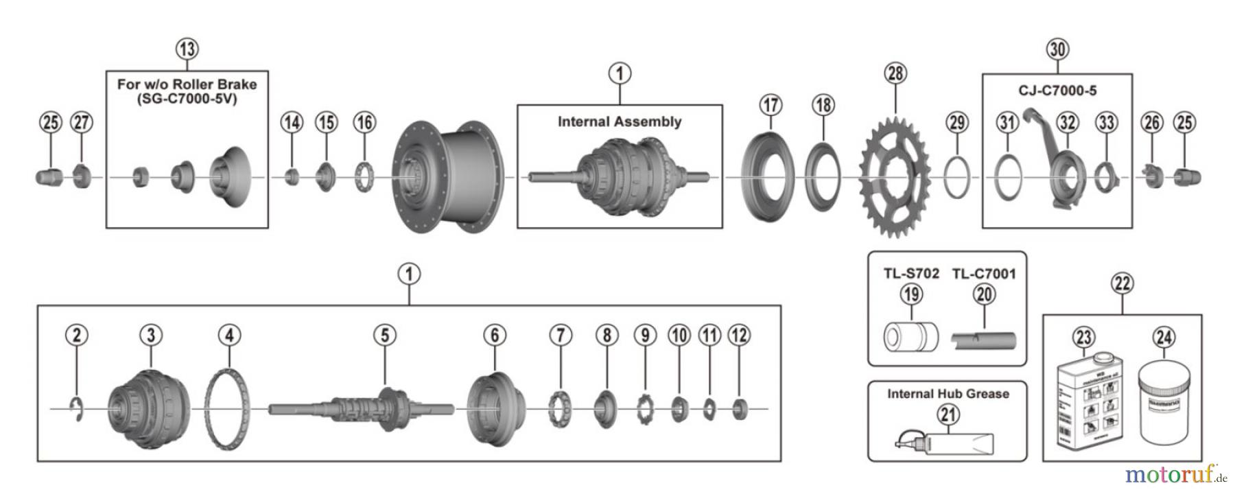  Shimano SG Getriebenabe /Nabenschaltung SG-C7000-5R-5V (-4451B) NEXUS 5-speed E-Bike Dedicated Mechanical Internal Hub