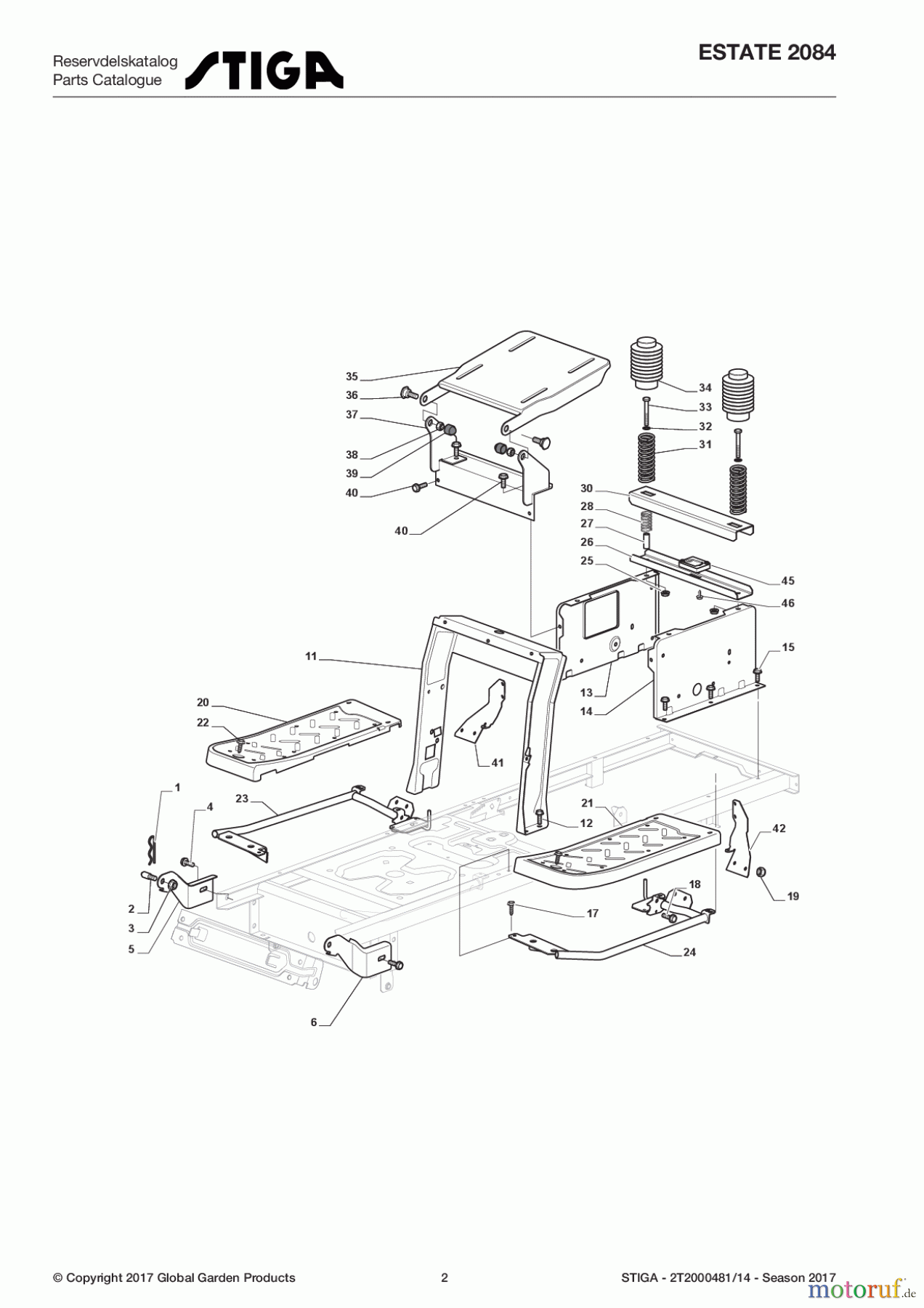  Stiga Aufsitzmäher Baujahr 2017 ESTATE 2084 2T2000481/14 - Season 2017 Chassis