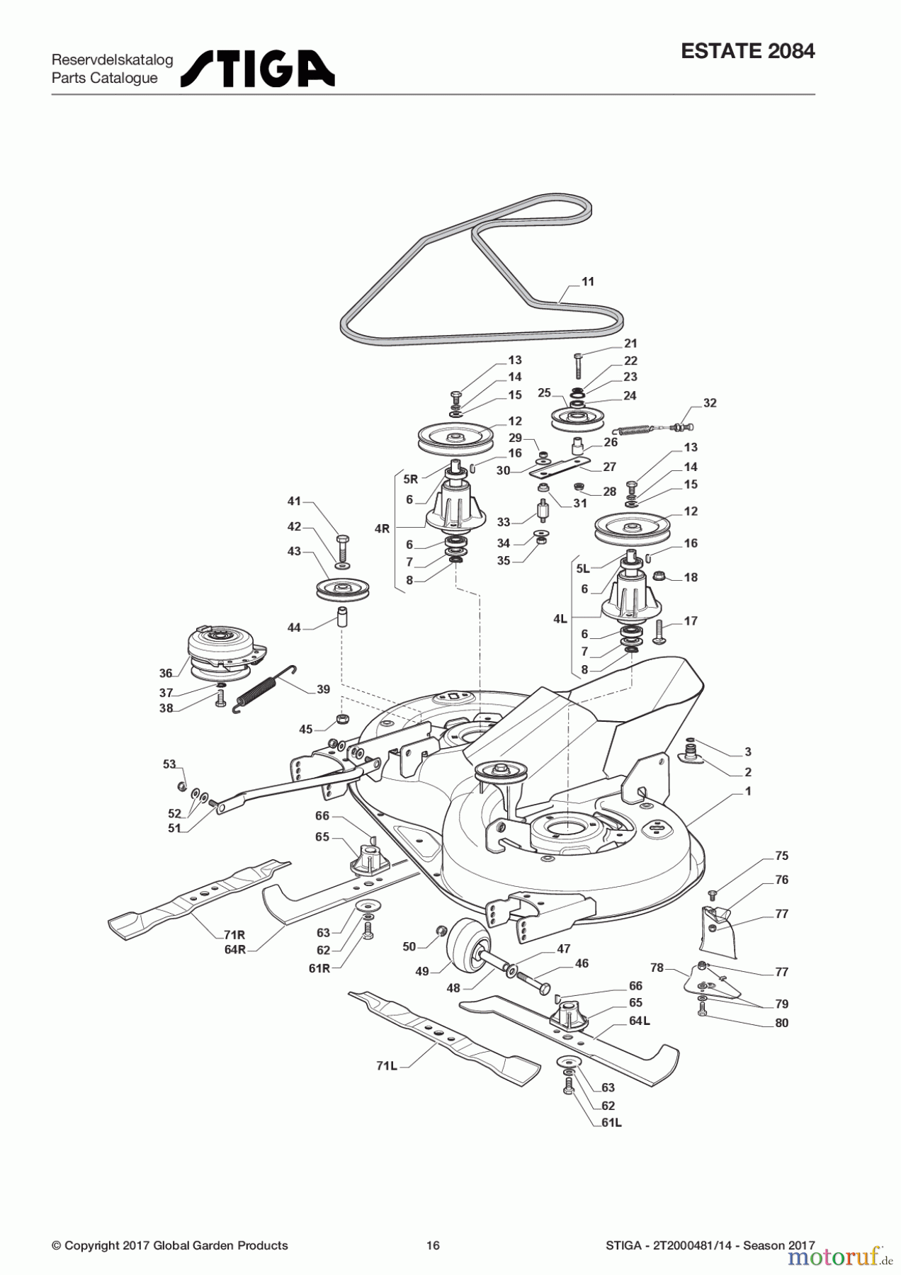  Stiga Rasentraktoren Estate, Tornado tractors 84 cm Sammelfunktion 2017 ESTATE 2084 2T2000481/14 - Season 2017 Cutting Plate