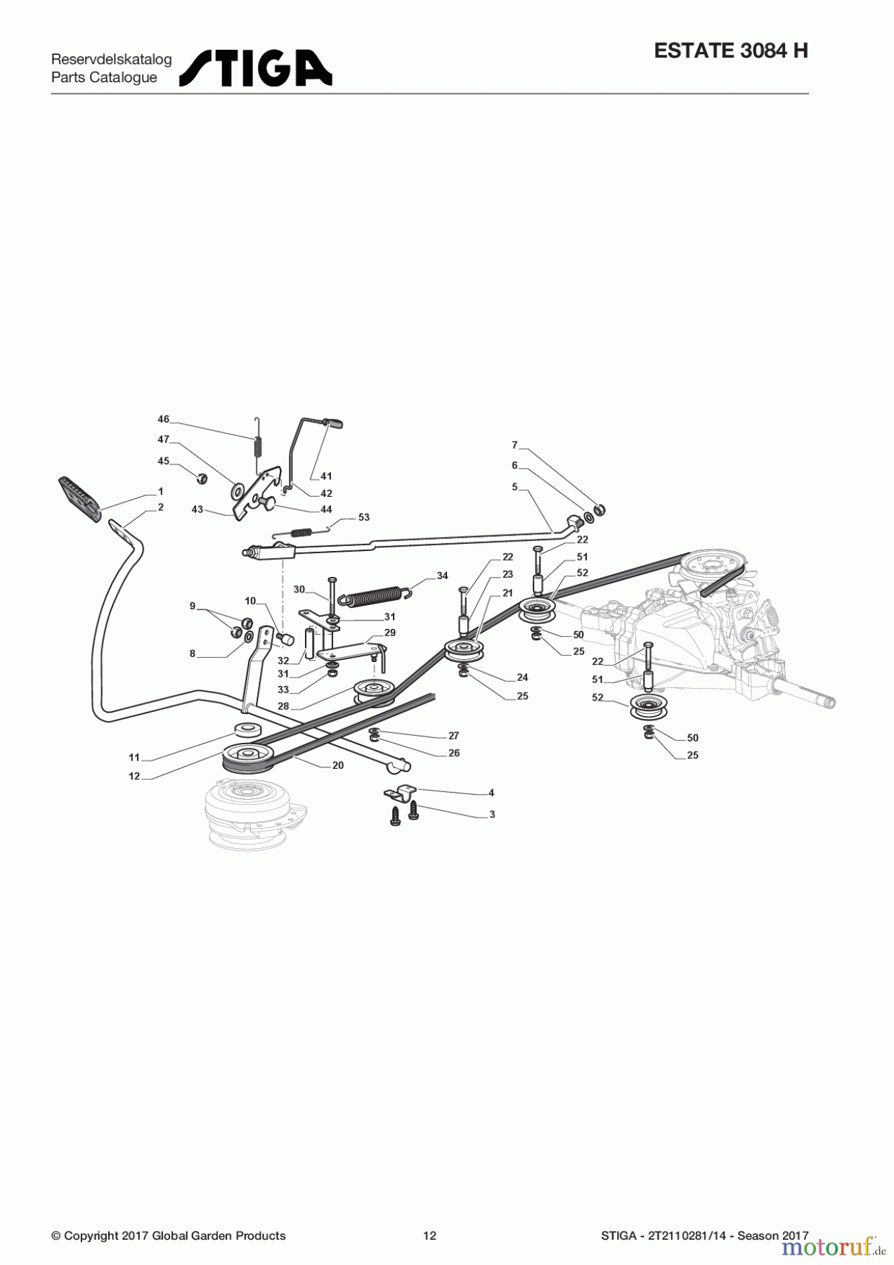  Stiga Aufsitzmäher Baujahr 2017 ESTATE 3084 H 2T2110281/14 - Season 2017 Brake And Gearbox Controls