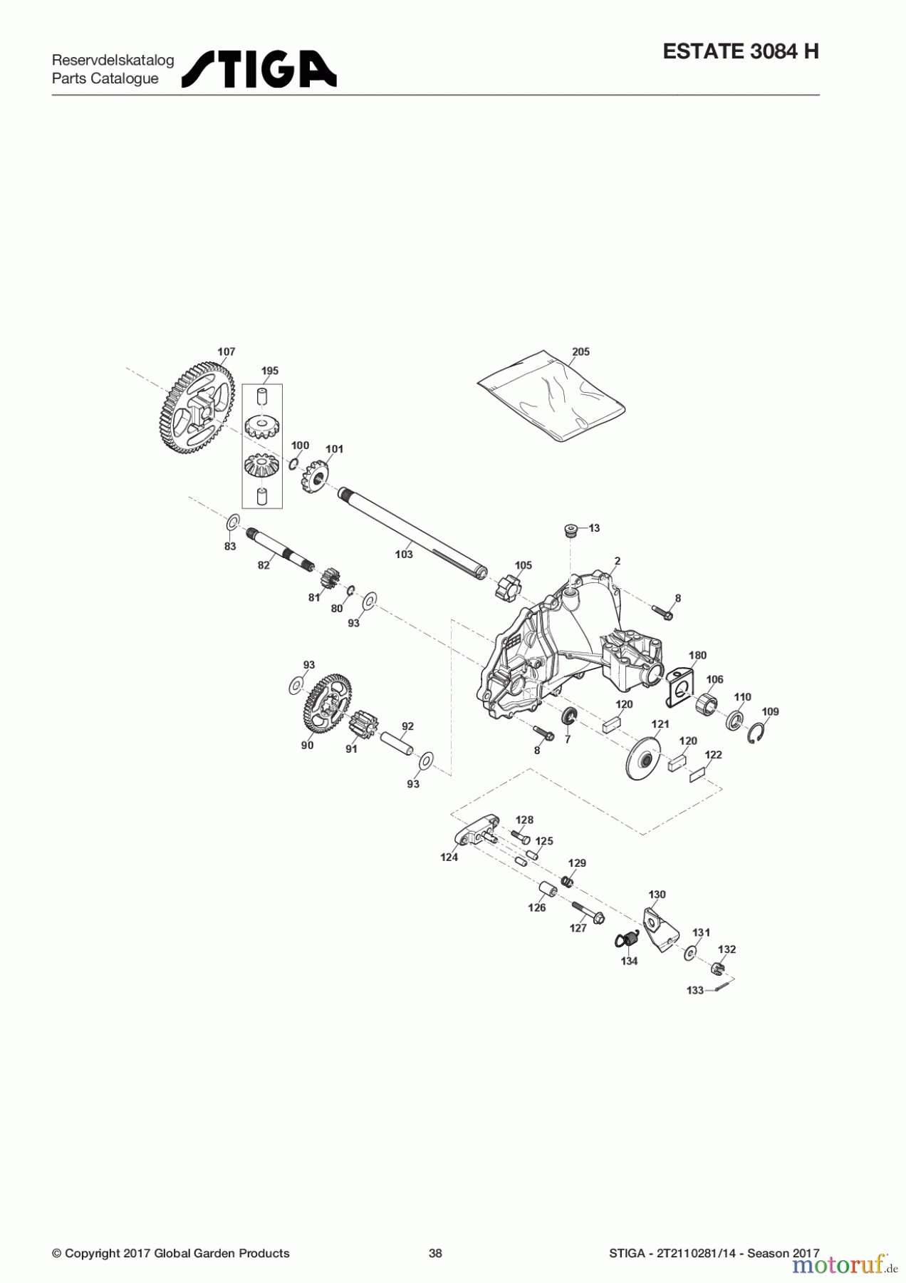  Stiga Rasentraktoren Estate, Tornado tractors 84 cm Sammelfunktion 2017 ESTATE 3084 H 2T2110281/14 - Season 2017 Transmission