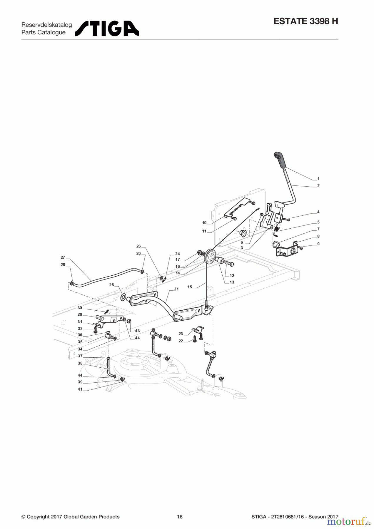  Stiga Aufsitzmäher Baujahr 2017 ESTATE 3398 H 2T2610681/16 - Season 2017 Cutting Plate Lifting