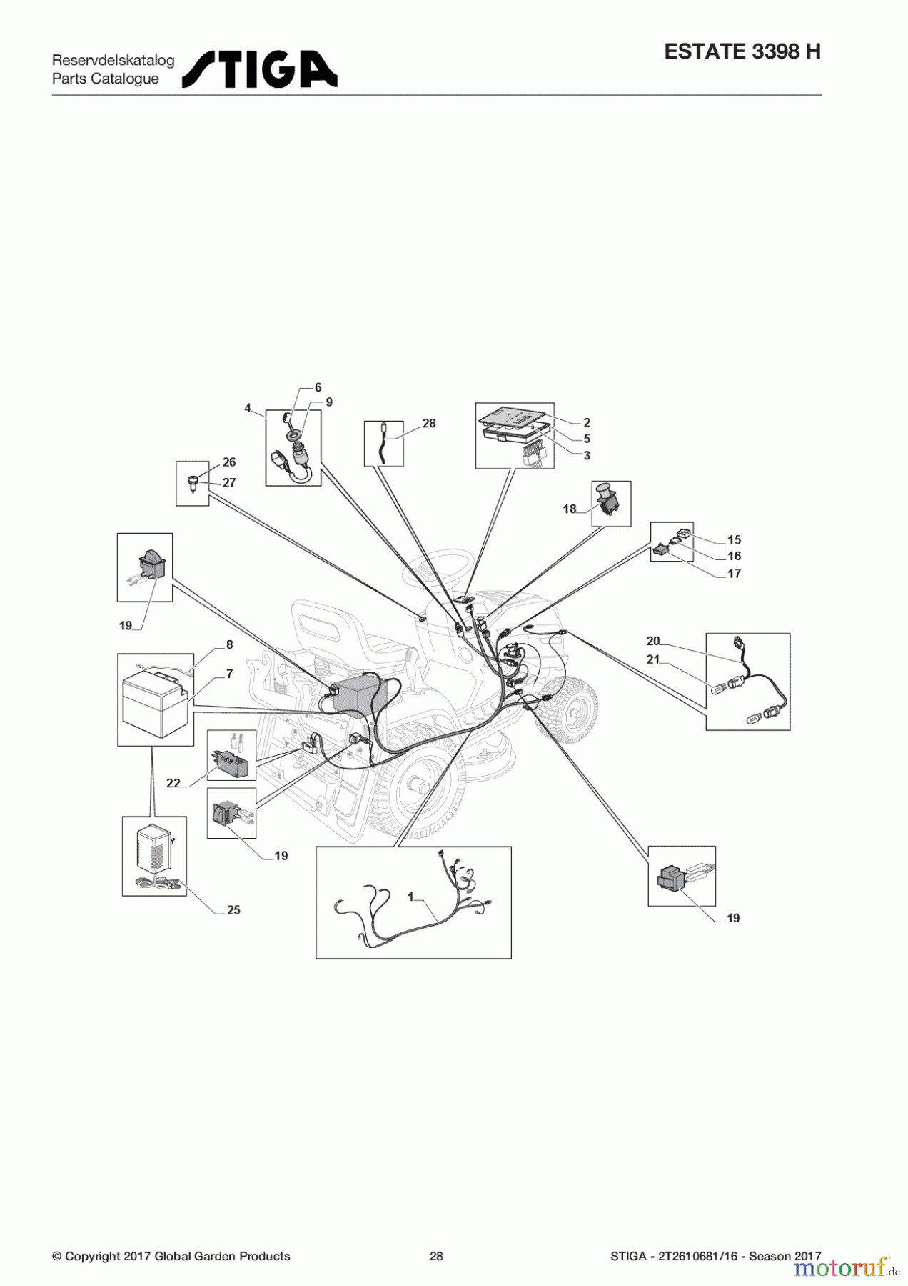  Stiga Aufsitzmäher Baujahr 2017 ESTATE 3398 H 2T2610681/16 - Season 2017 Electrical Parts