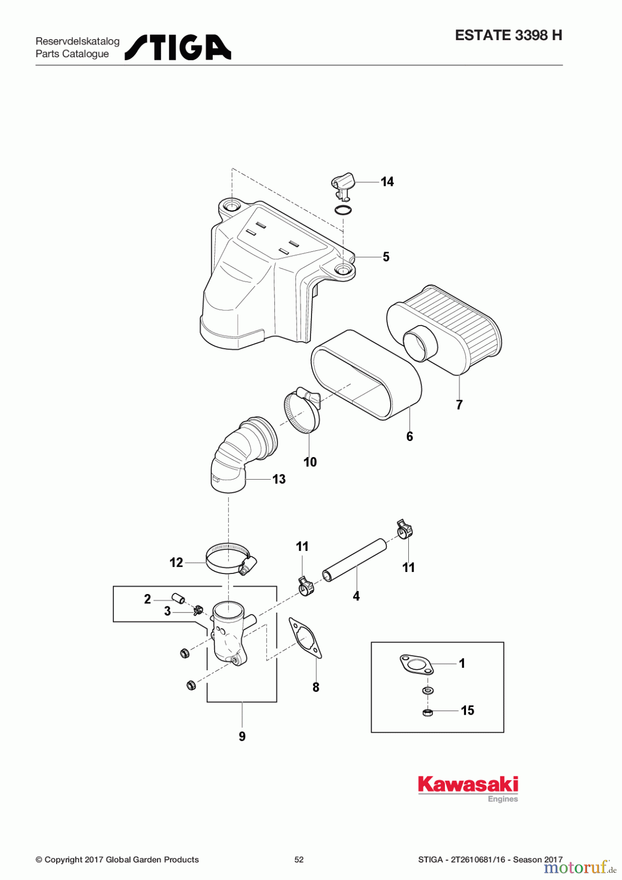  Stiga Aufsitzmäher Baujahr 2017 ESTATE 3398 H 2T2610681/16 - Season 2017 Air Filter/Muffler