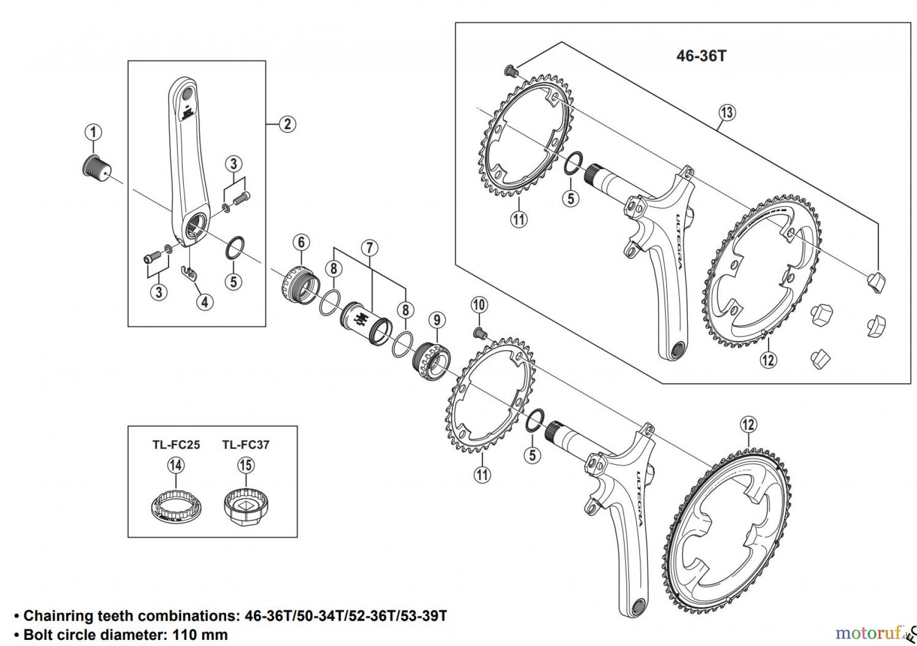  Shimano FC Front Chainwheel - Kurbelsatz, Vorderes Kettenblatt FC-6800 ULTEGRA Front Chainwheel