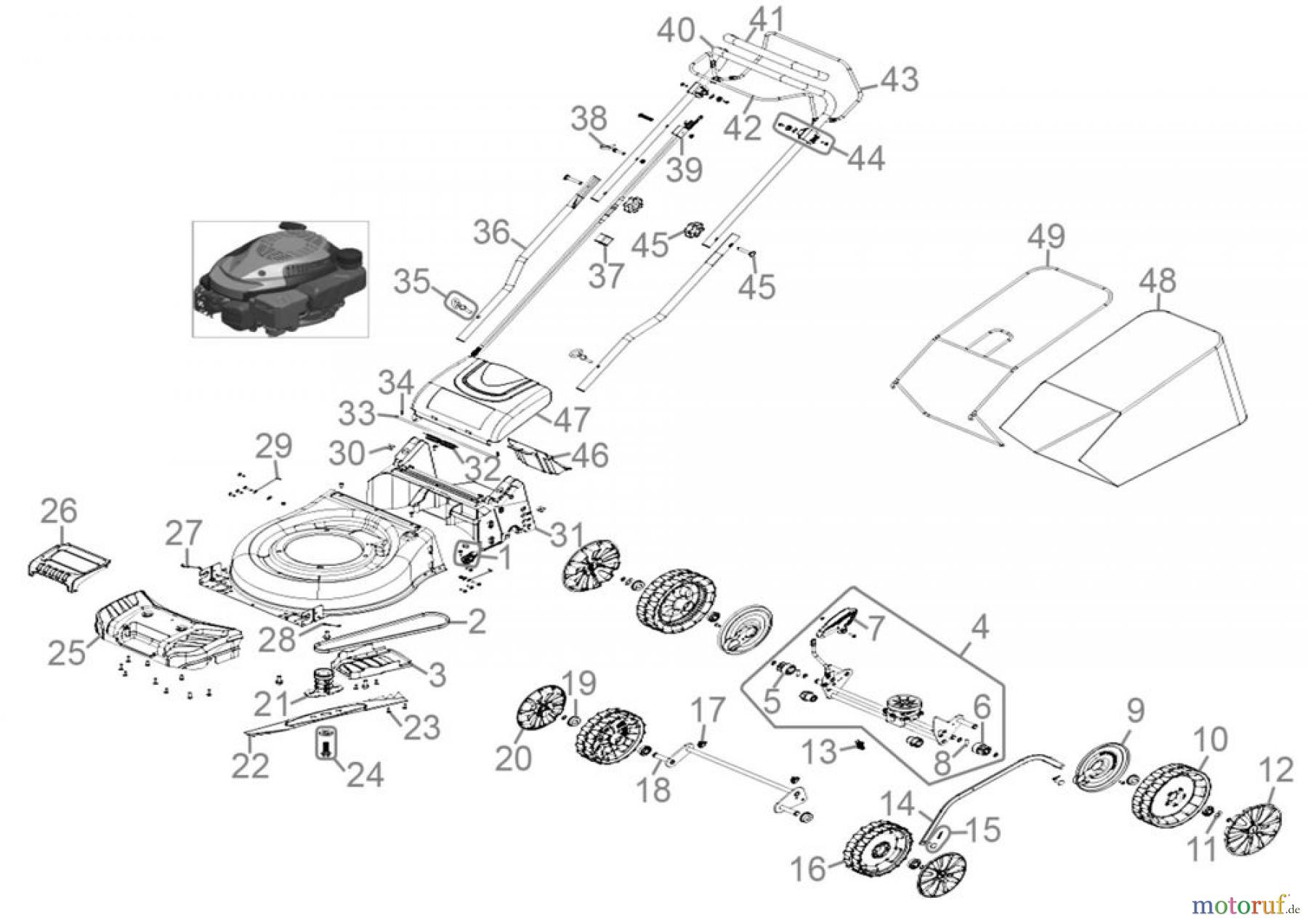  Güde Gartentechnik Rasenmäher Benzin-Rasenmäher Schnittbreite bis 45cm Rasenmäher ECO WHEELER 413.2 R - 95423 Ersatzteileversion  FSL95423-01 Seite 1