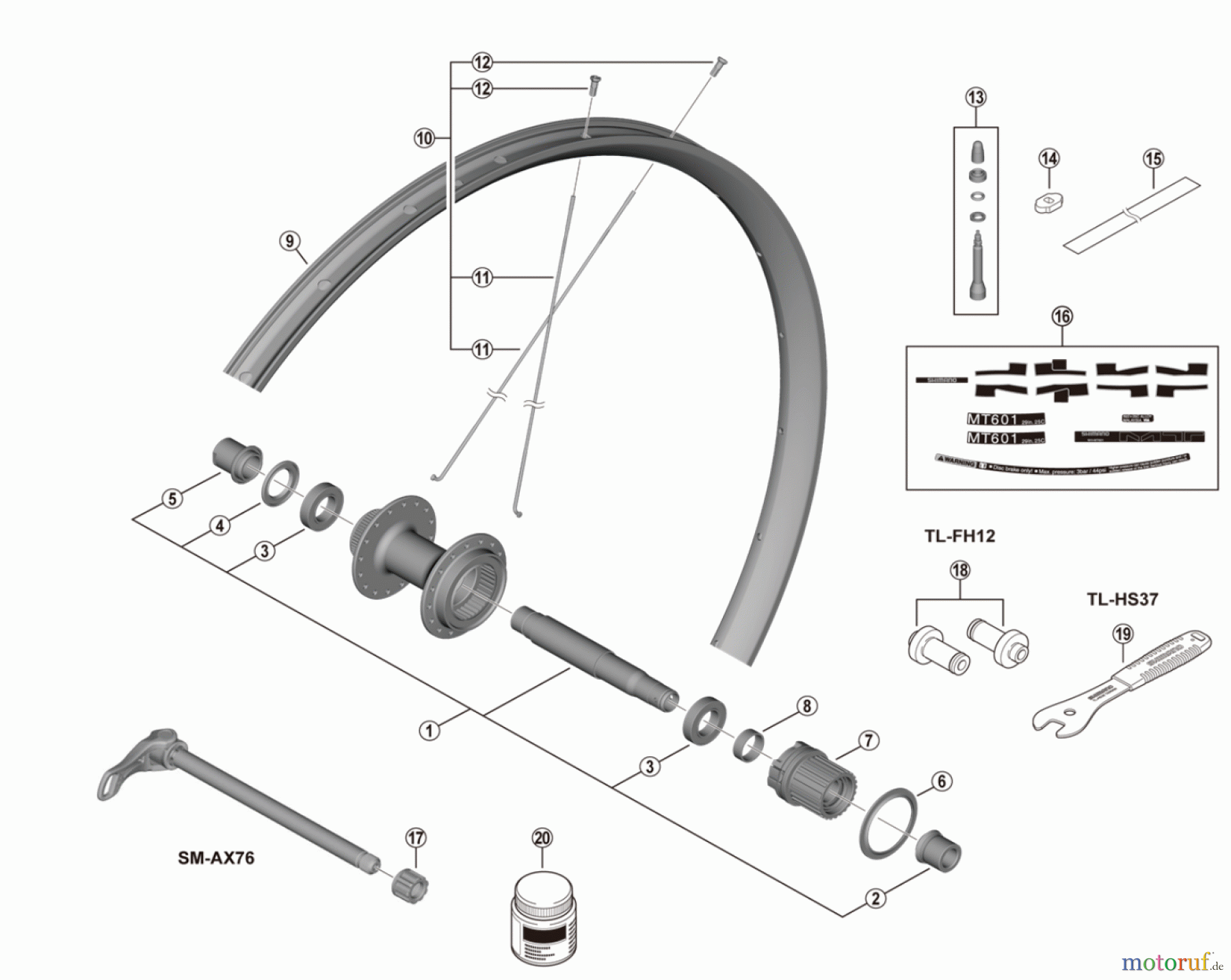  Shimano WH Wheels - Laufräder WH-MT601-TL-R12-29  Rear Wheel (12-speed) For Disc Brake