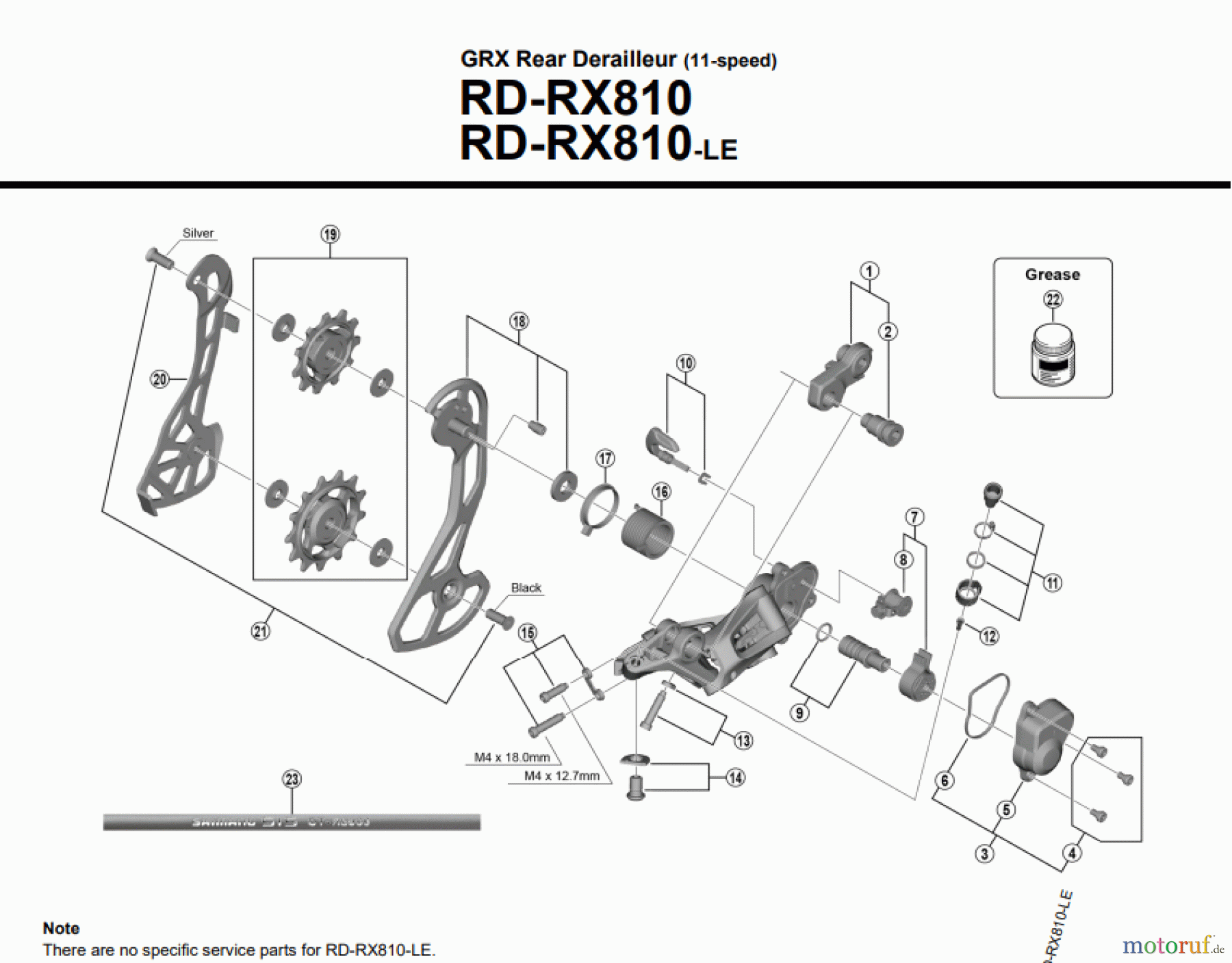  Shimano RD Rear Derailleur - Schaltwerk GRX Rear Derailleur (11-speed) RD-RX810 RD-RX810-LE