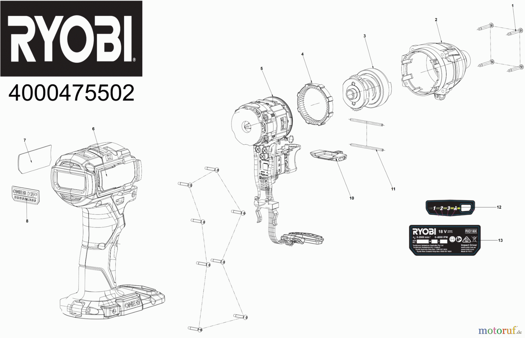  Ryobi (Schlag-)Bohrschrauber Schlagschrauber RID18X AKKU-SCHLAGSCHRAUBER  Seite 1