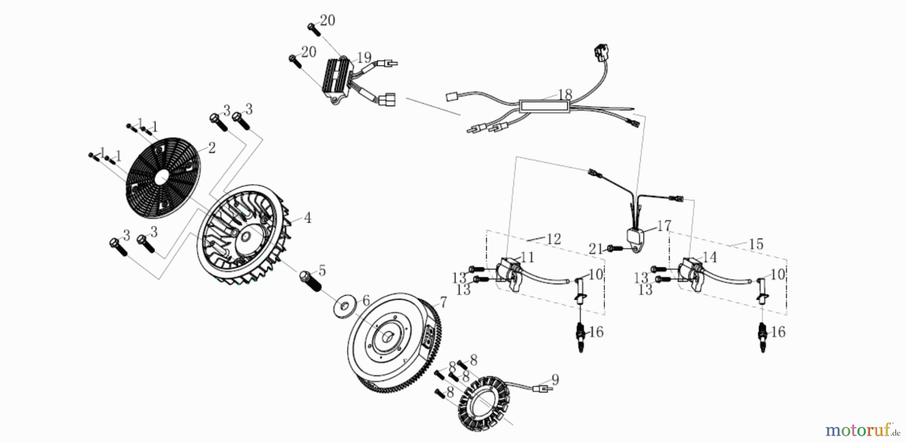  LONCIN Motoren LC2P77F, LC2P80F, LC2P82F Flywheel/Coil Assy