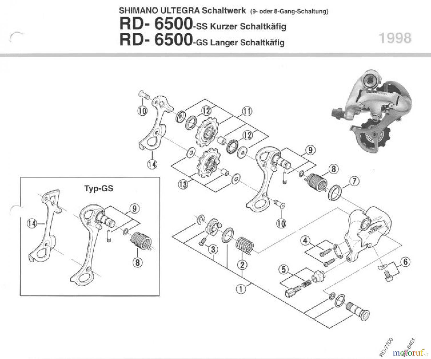  Shimano RD Rear Derailleur - Schaltwerk RD-6500-98