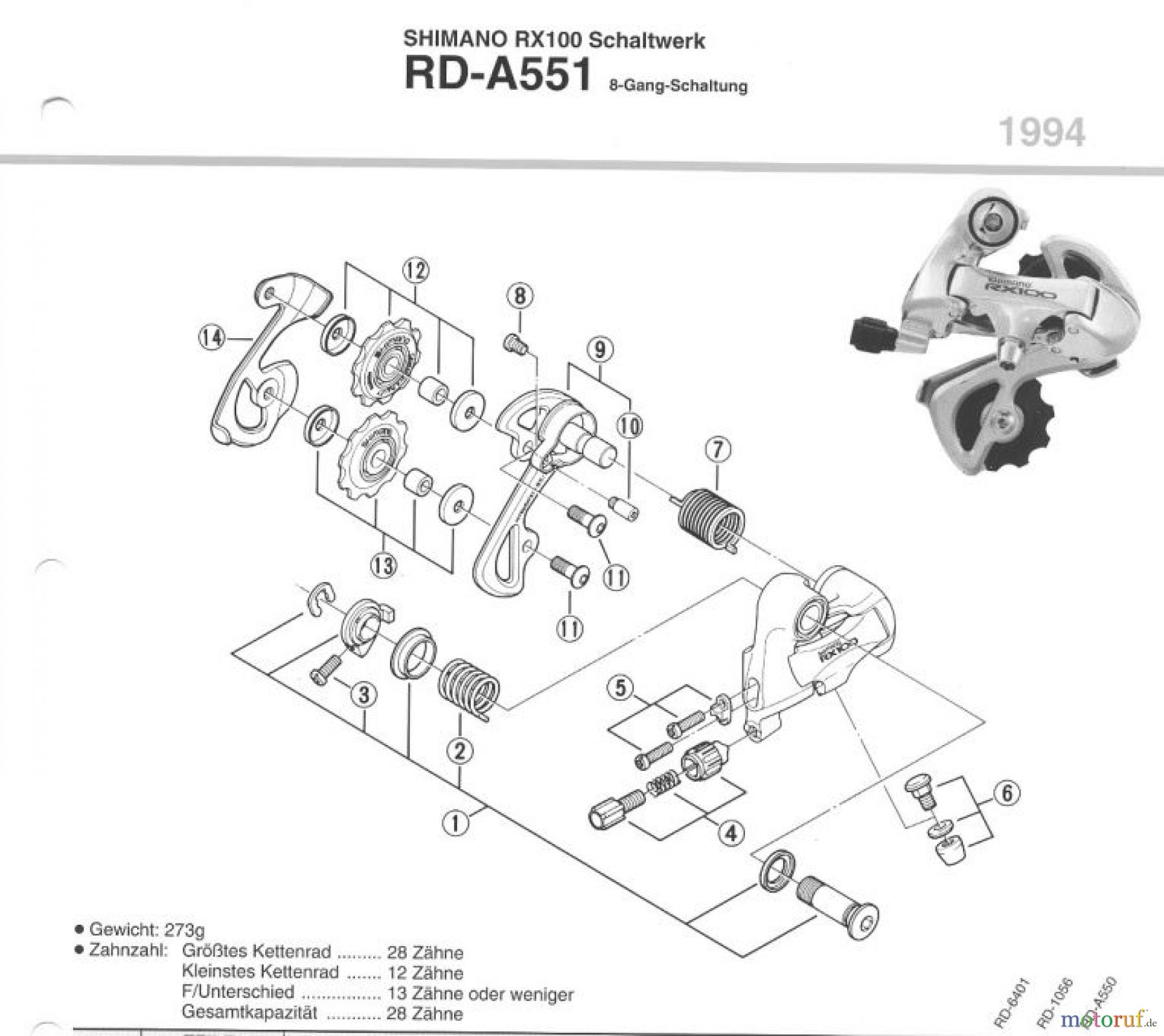  Shimano RD Rear Derailleur - Schaltwerk RD-A551-94