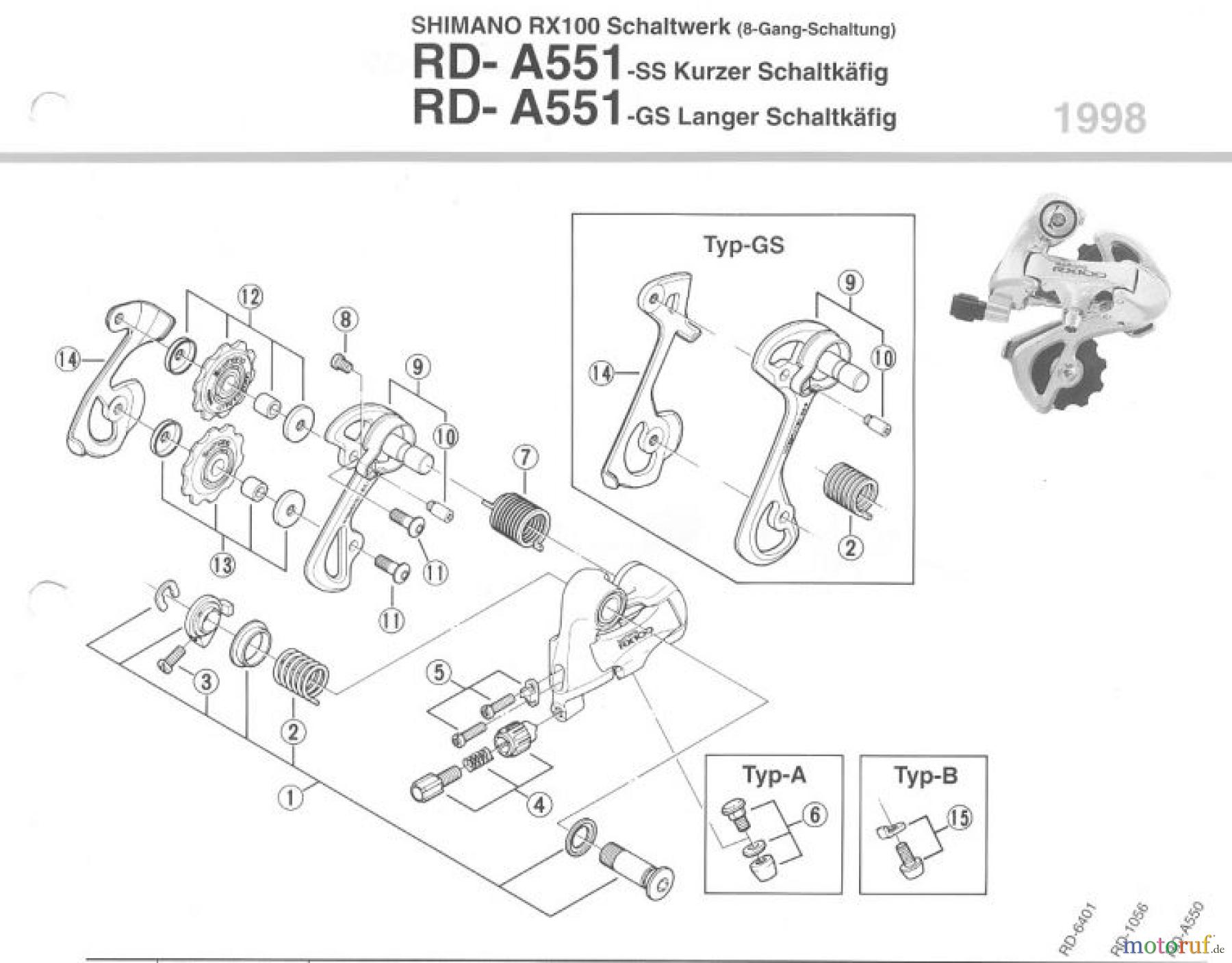  Shimano RD Rear Derailleur - Schaltwerk RD-A551-98