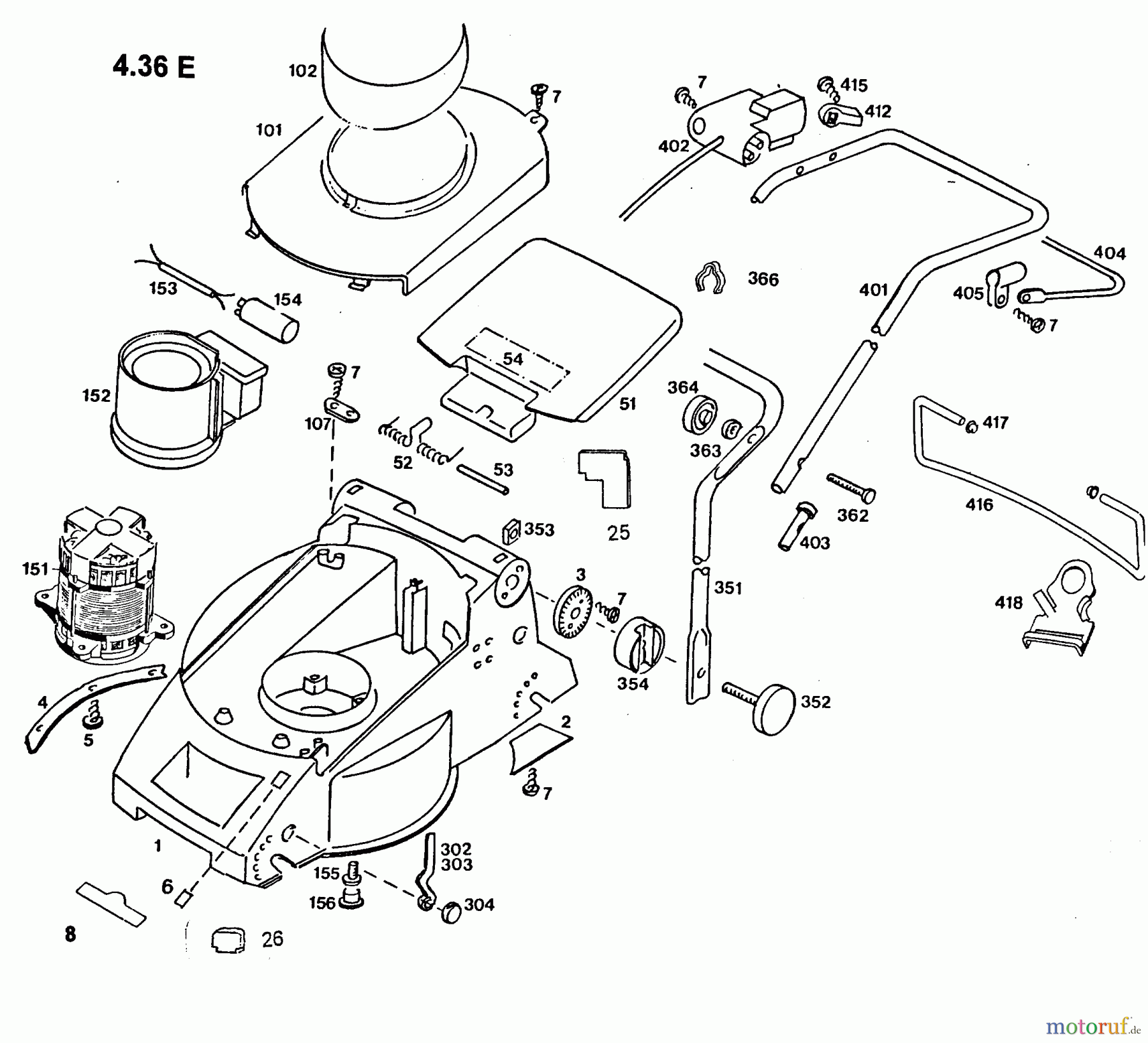  Wolf-Garten Electric mower 4.36 E 4916000 Series D  (1996) Electric motor, Rear flap, Handle