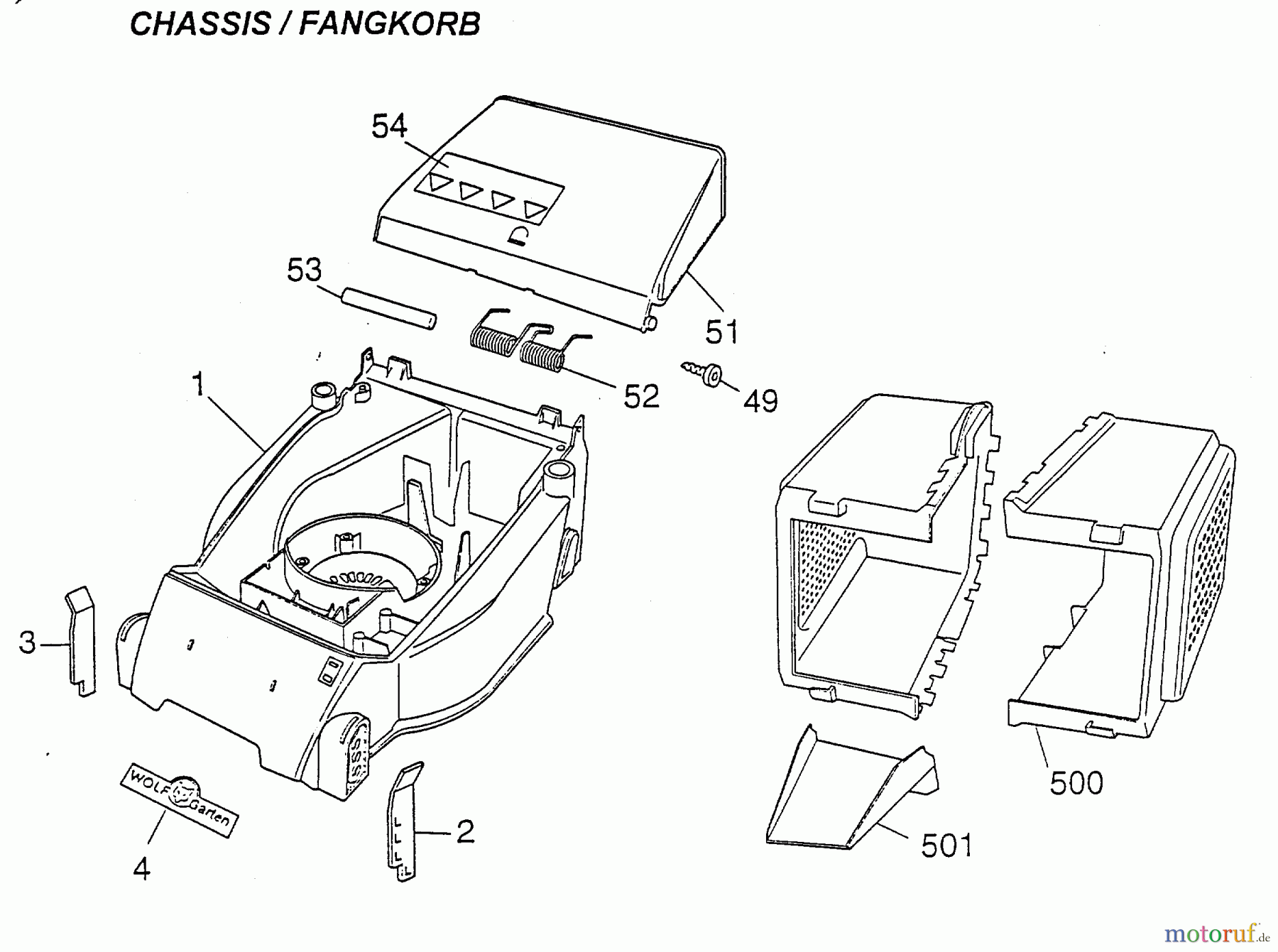  Wolf-Garten Electric mower Picco 32 ER 4901002 Series A  (1997) Grass box, Rear flap, Deck housing