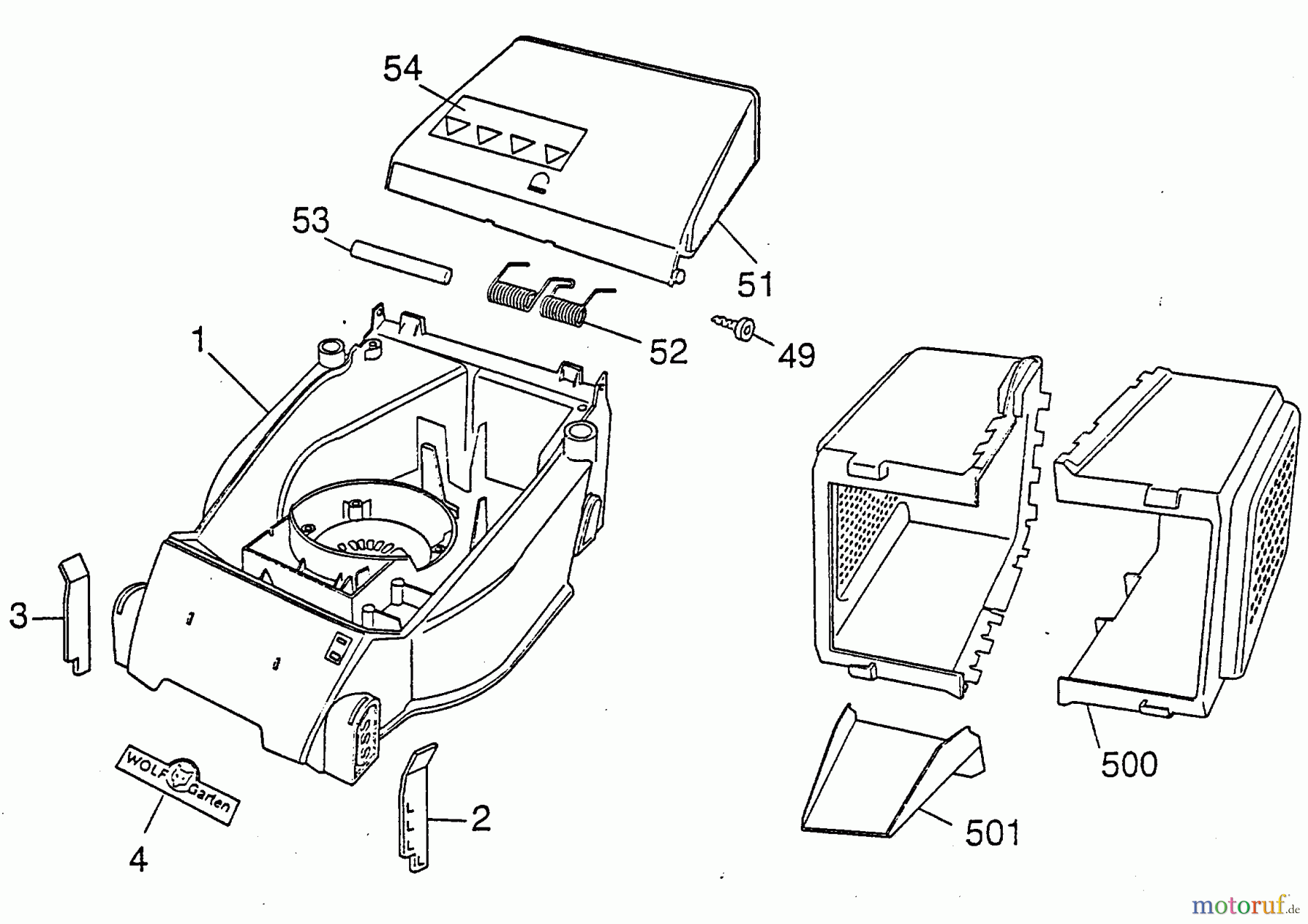  Wolf-Garten Electric mower Picco 32 ER 4901002 Series A  (1998) Grass box, Rear flap, Deck housing