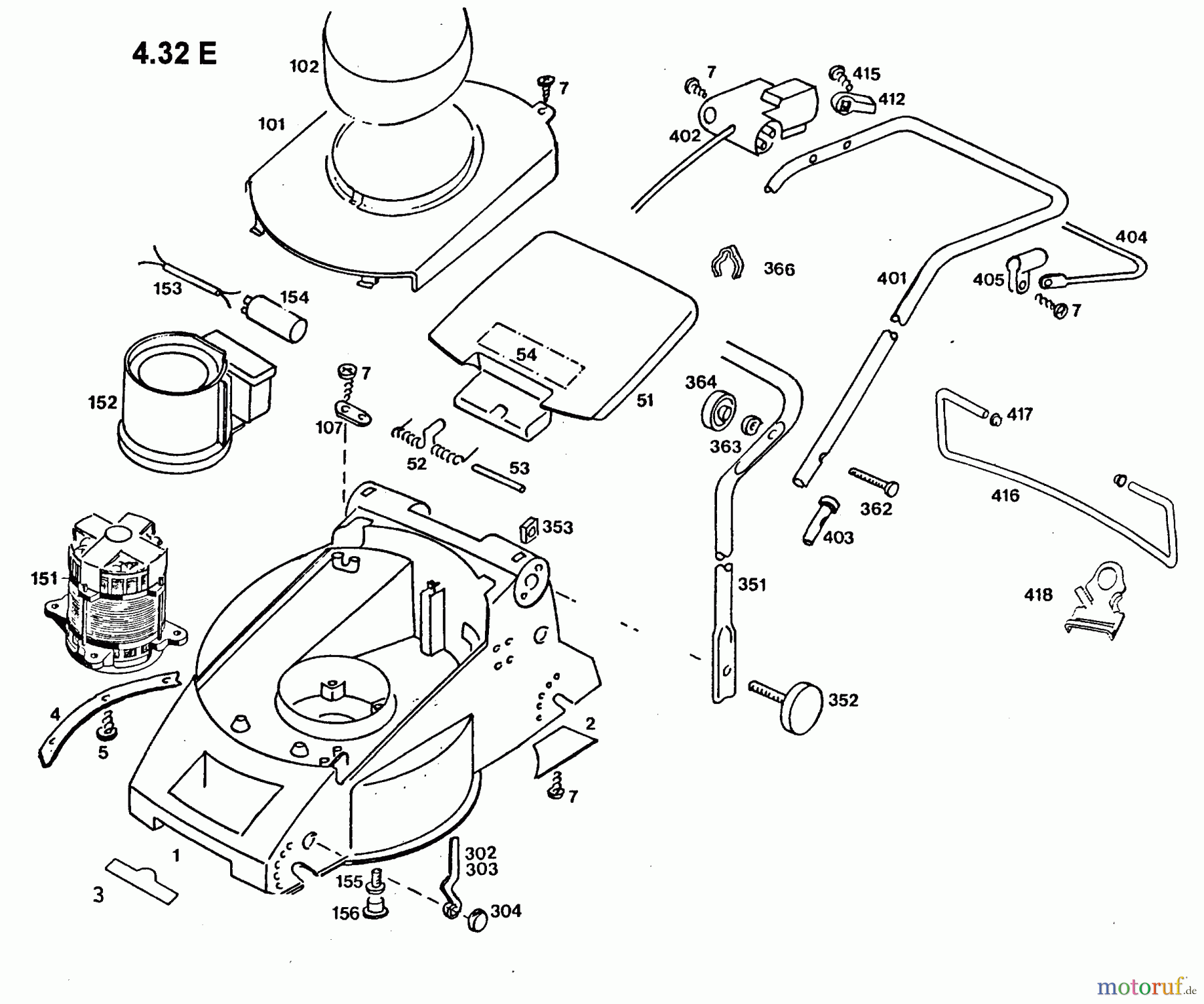  Wolf-Garten Electric mower 4.32 E 4932000 Series D, E  (1996) Electric motor, Rear flap, Handle