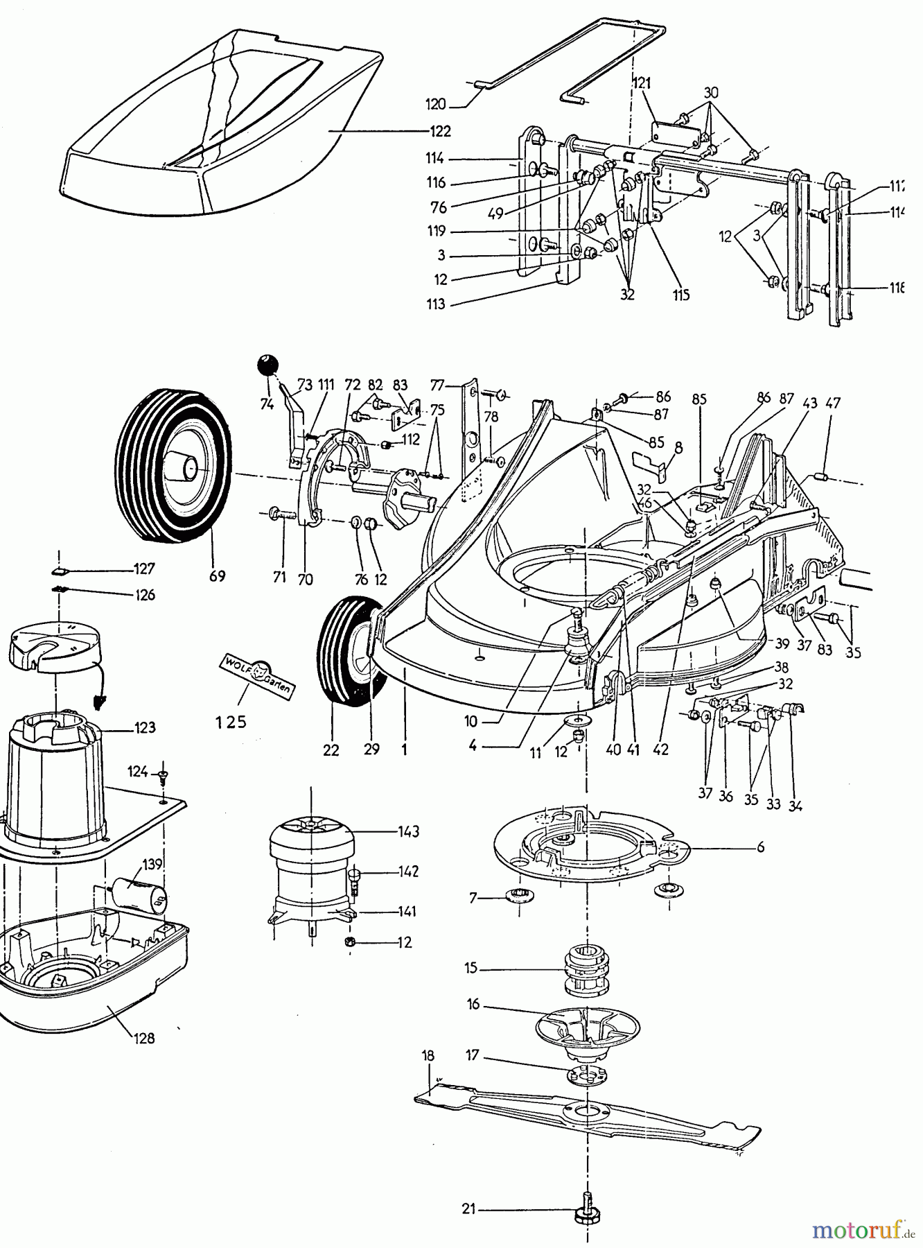  Wolf-Garten Electric mower 4.46 E 6901000 Series A  (1996) Electric motor, Blade, Wheels